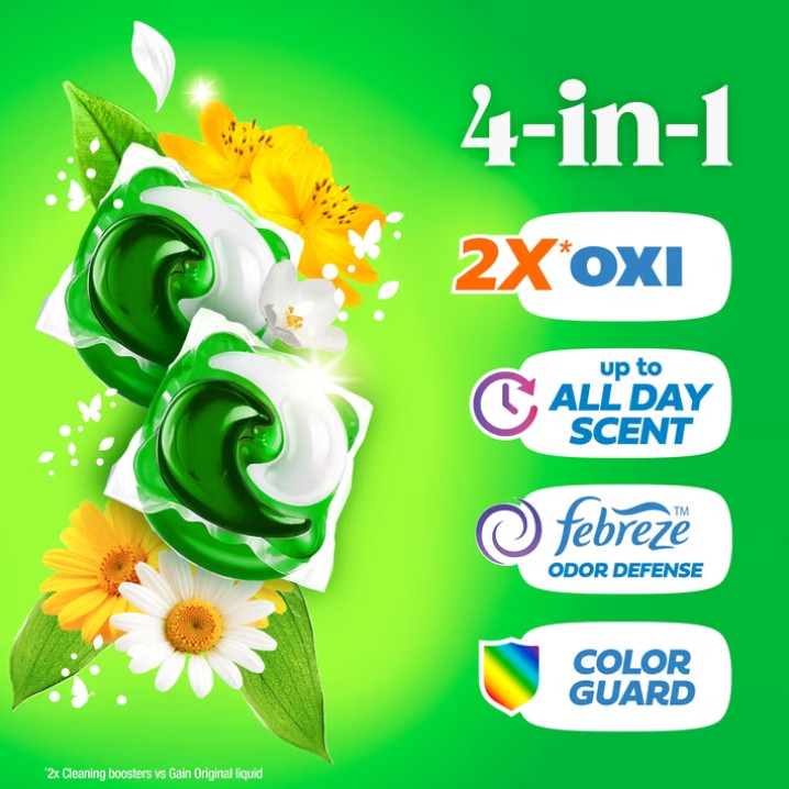 (2 pack)Gain Flings 4-in-1 Laundry Detergent Pacs Original 60 Count Oxi Boost