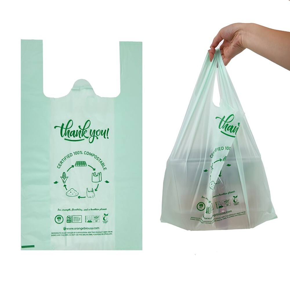 OrangeBio 100% Compostable Compostable Shopping Bags, 200 Count
