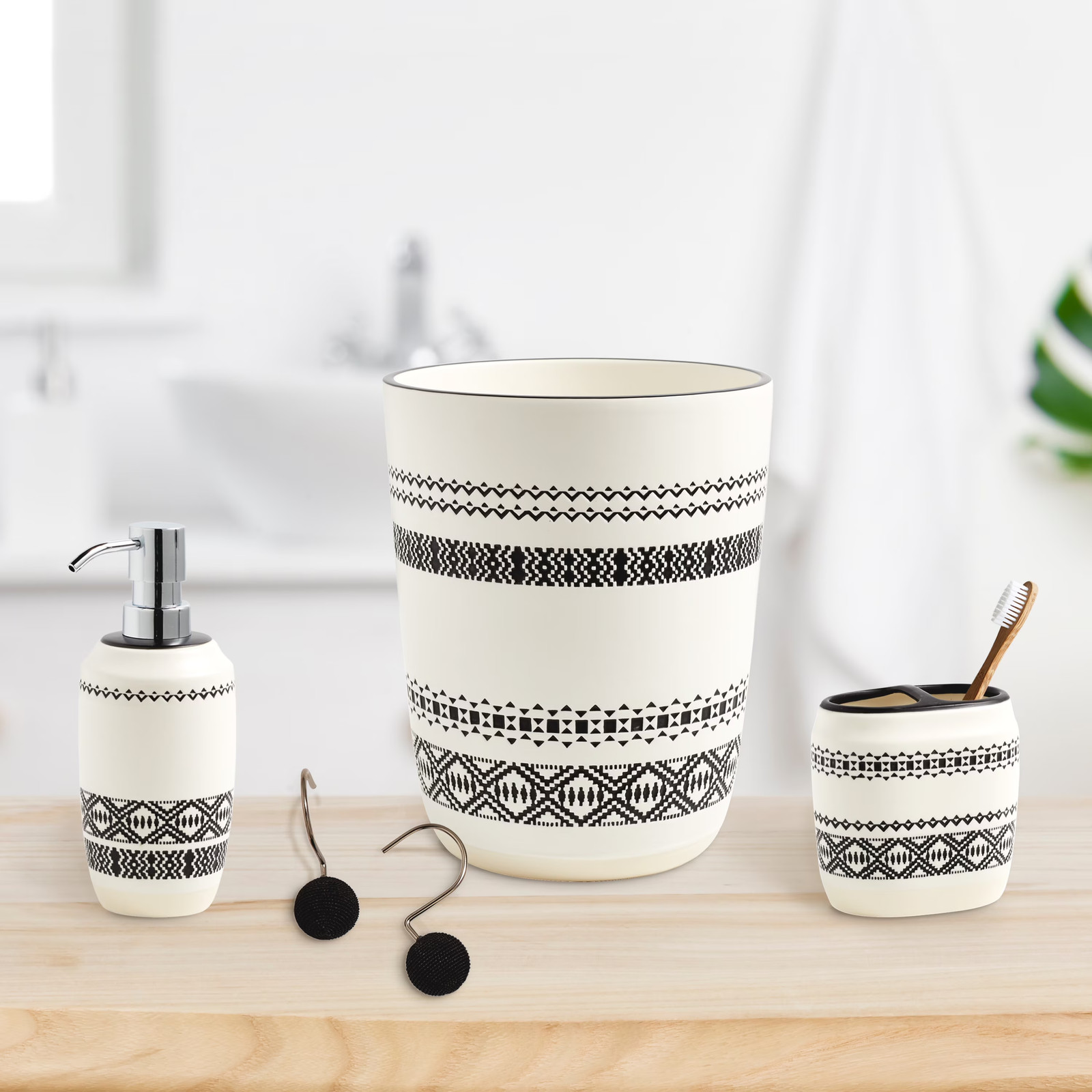 Better Homes & Gardens Boho Chic Wastebasket Black, Ceramic, Adult