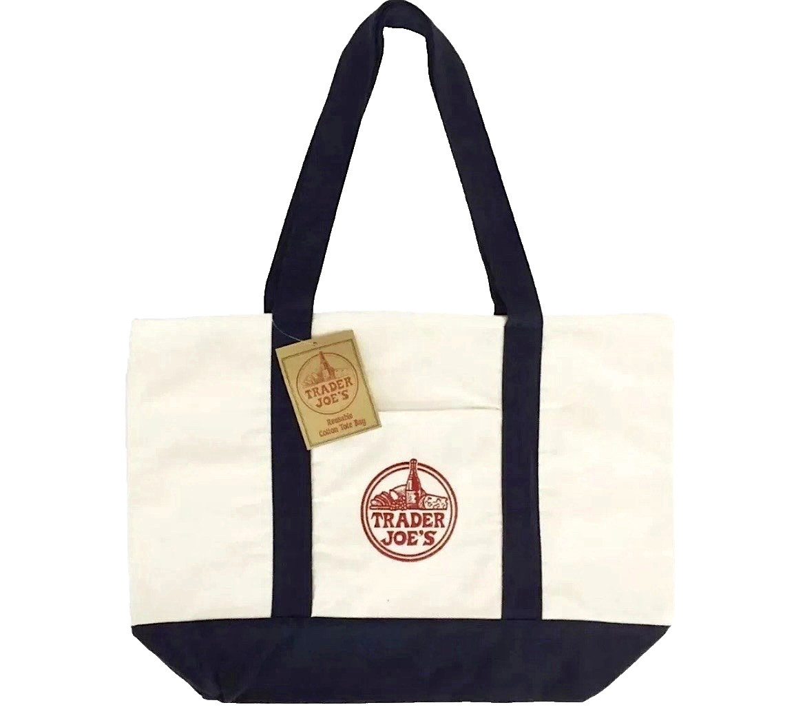 TRADER JOE’S LARGE CANVAS BAG HEAVY COTTON REUSABLE SHOPPING BAG LARGE NAVY BLUE
