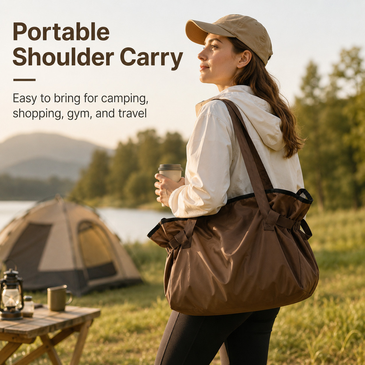 2-in-1 Expandable Tote Bag Camping Picnic Grocery Beach Gym Shoulder Carryall