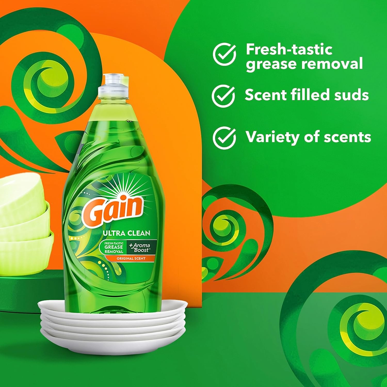 Gain Ultra Dishwashing Liquid Dish Soap, Original Scent, 38 fl oz