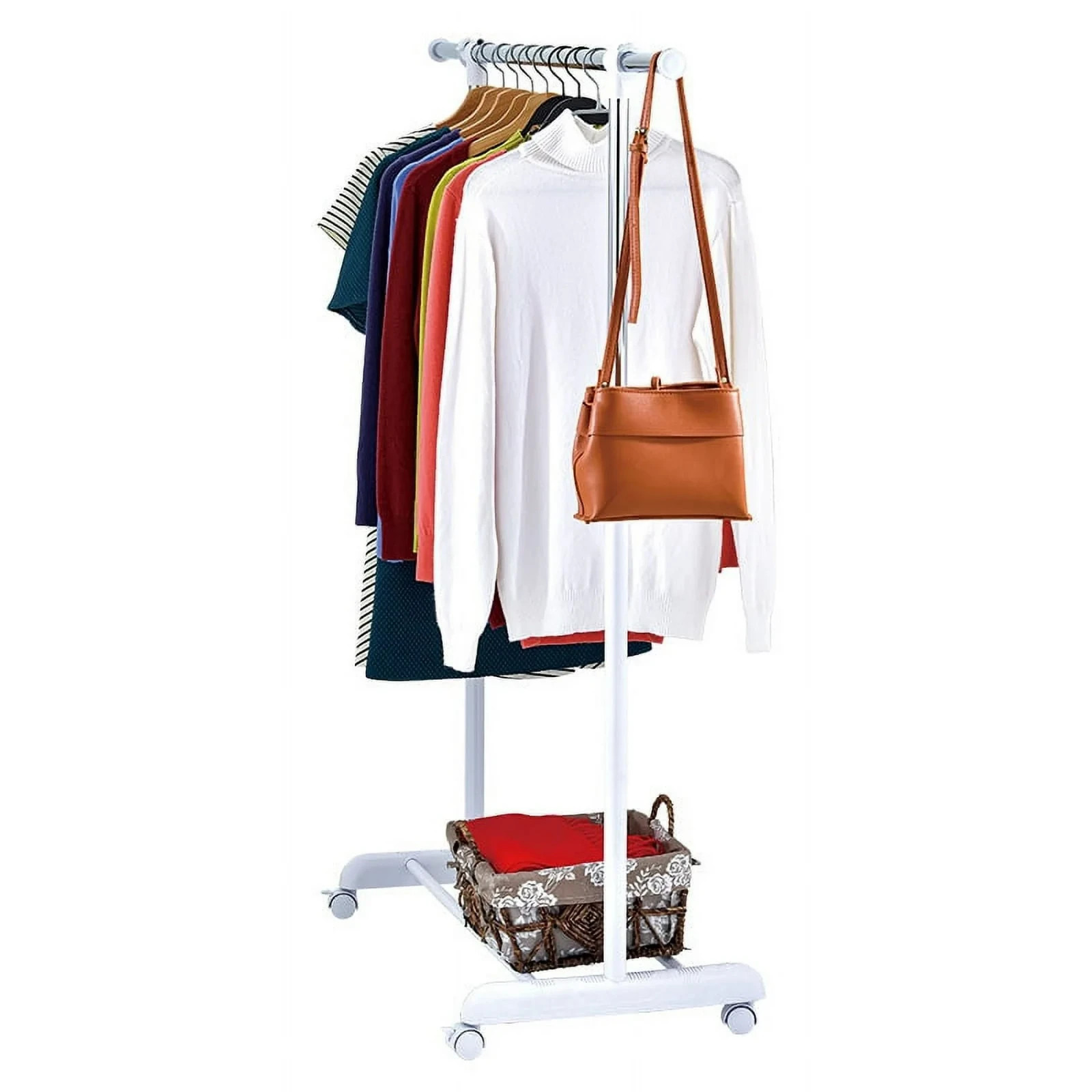 Mainstays Adjustable Rolling Garment Rack Metal Chrome White 84-121Wx44Dx123.5