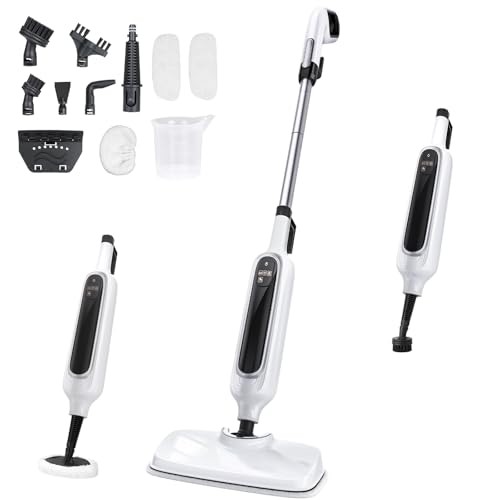 12-in-1 Steam Mop, Detachable Handheld Steam Cleaner for Home, 23FT Cord, White