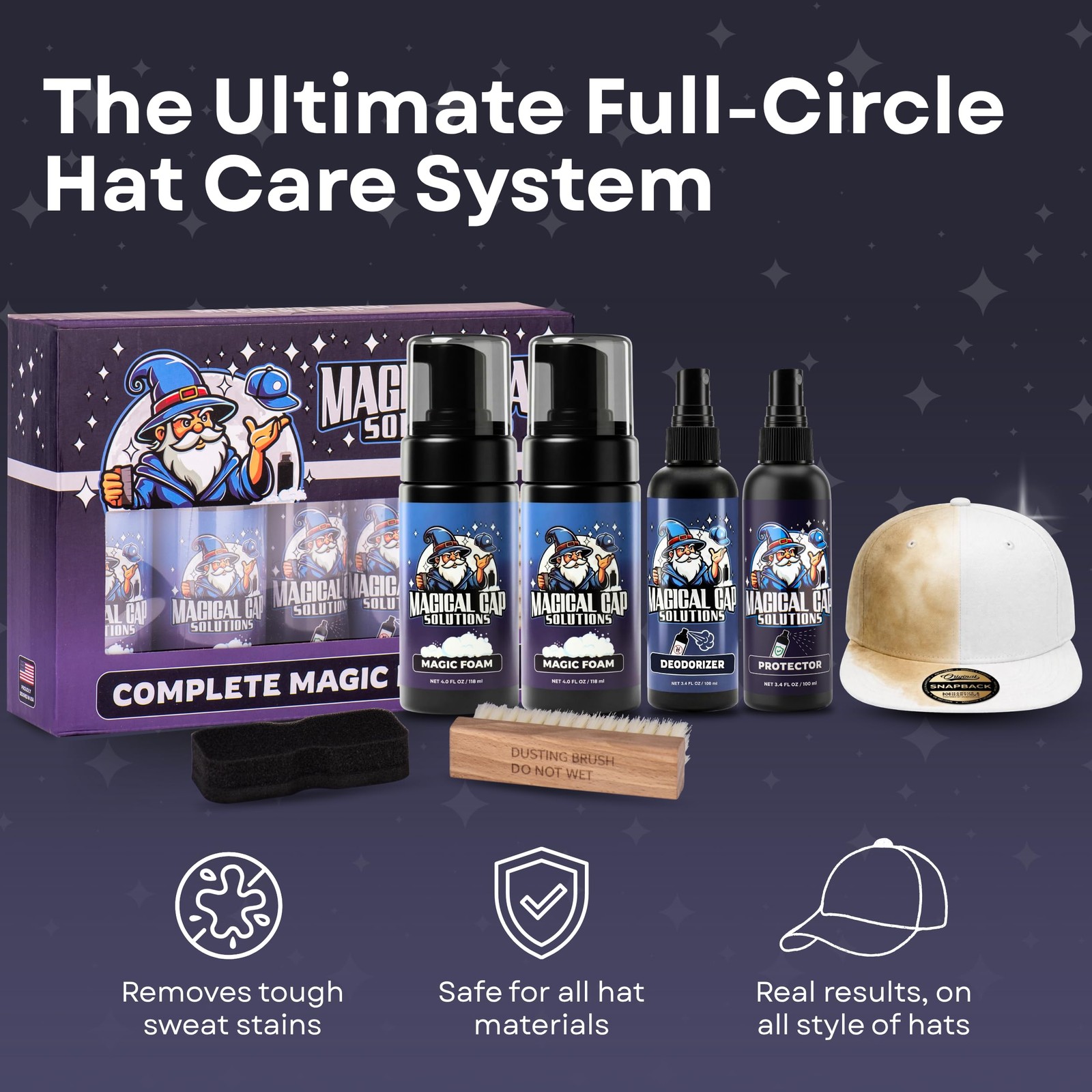 Hat Cleaning Kit 4-Step Headwear Cleaner Foam Brush Deodorizer Protector Caps
