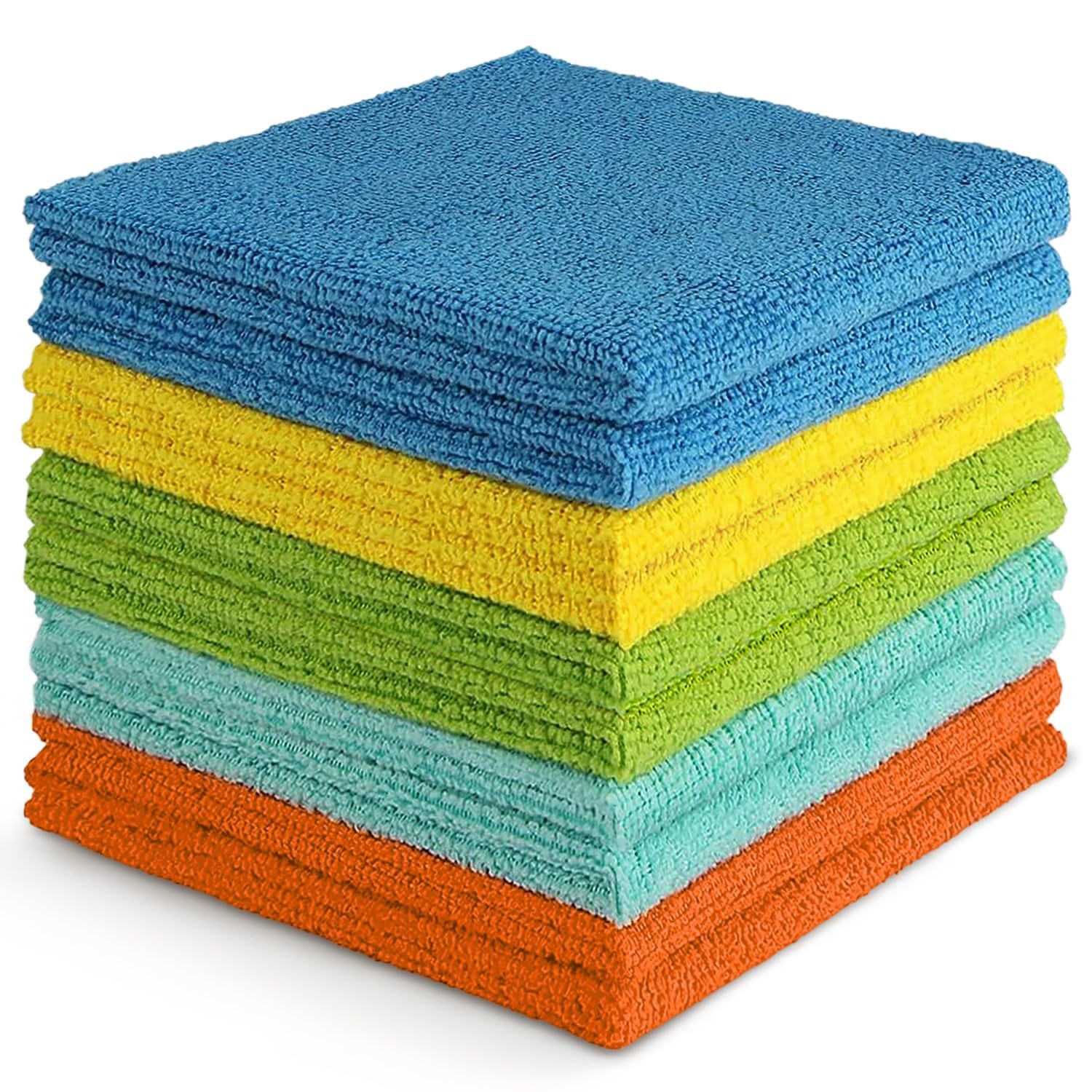 AIDEA Microfiber Cleaning Cloth, 10PK, Soft Absorbent 12″×12″, Blue/Yellow