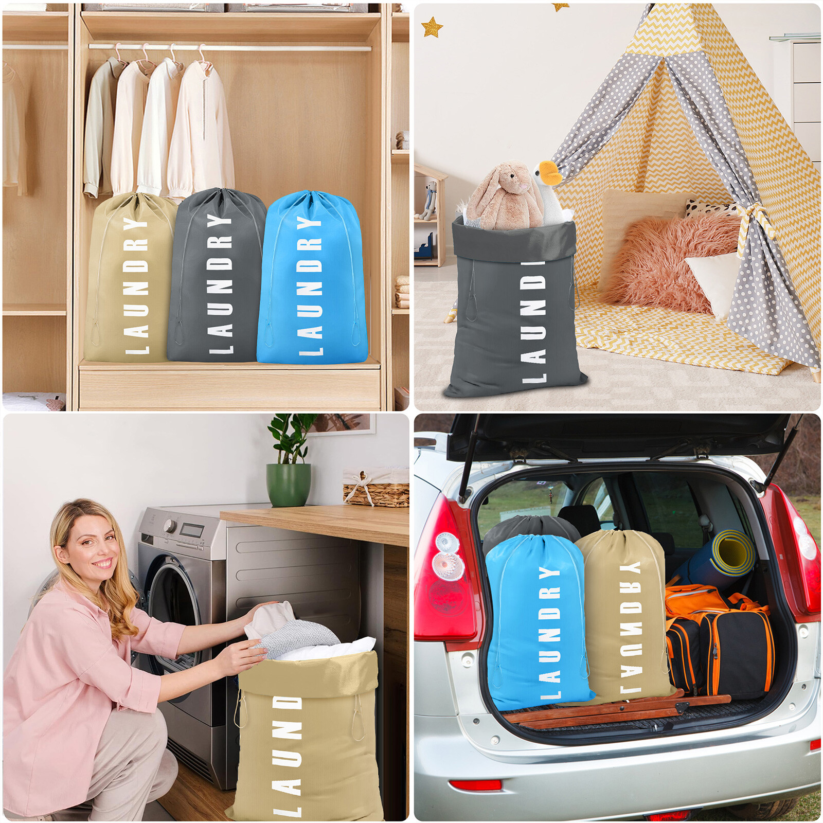 3 Pcs Large Heavy Duty Laundry Bags, Dirty Clothes Drawstring Storage Organizer