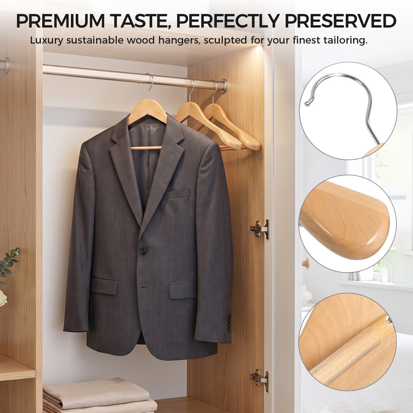 Premium Wooden Hangers 12 Pack Wide Shoulder Suit Coat Hanger w/ 360 Swivel Hook