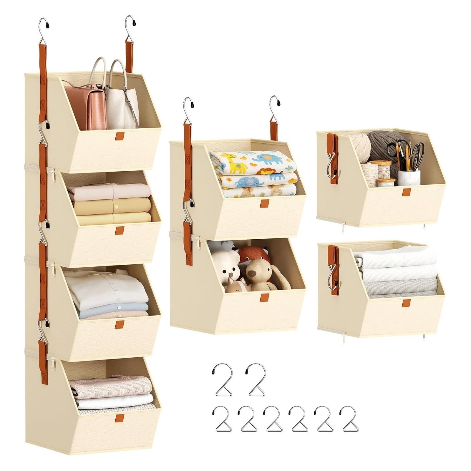 4 Tier Hanging Closet Organizer Shelves Storage Bins Space Saving Clothes US ✨