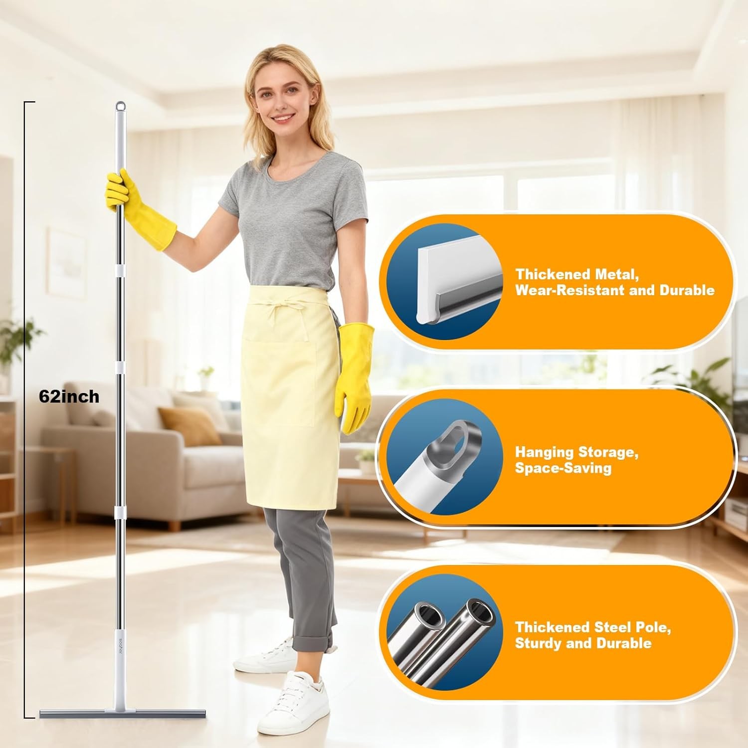 Rubber Floor Squeegee for Smooth Surface Concrete Floor, Tile Floor, Heavy Duty