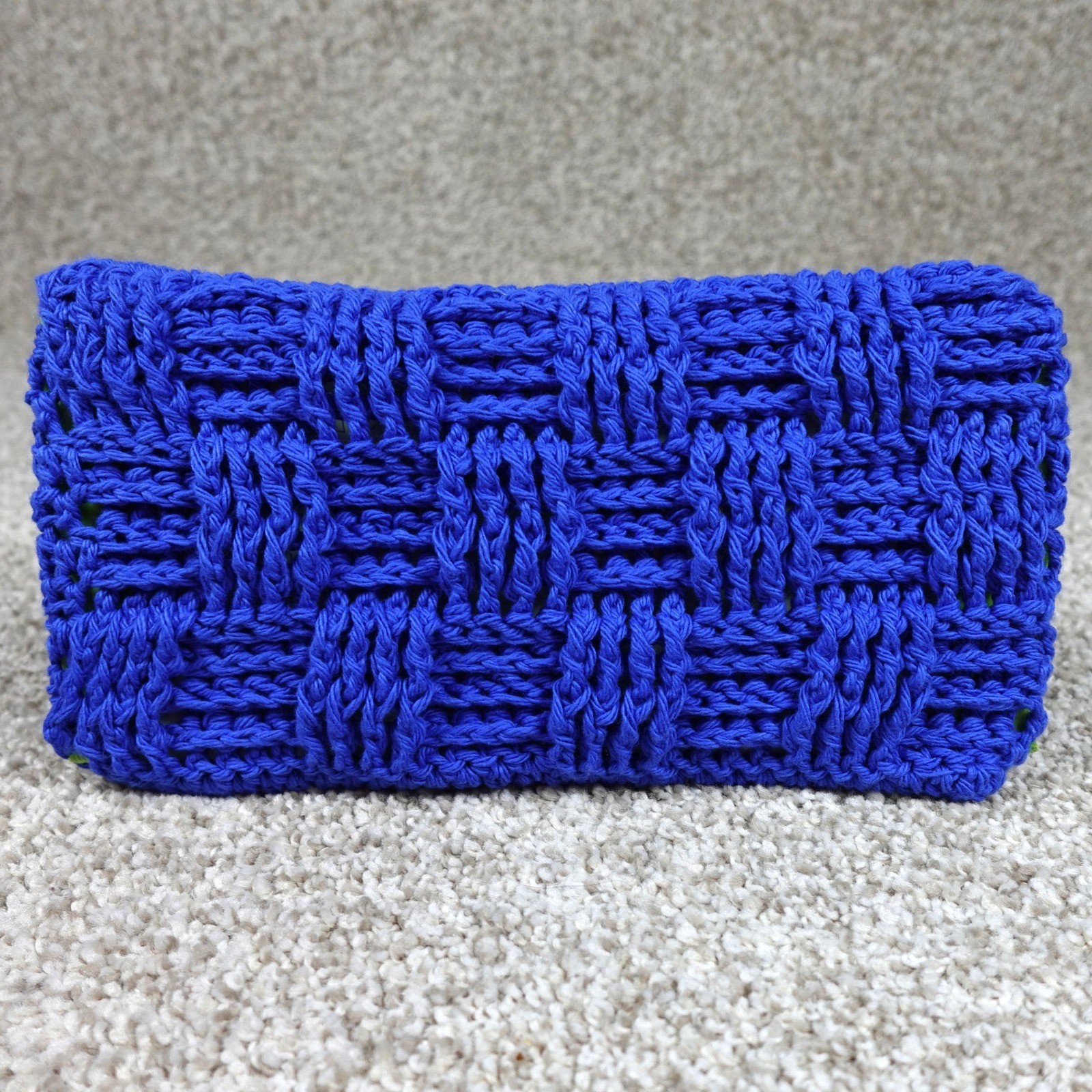 Handmade Crochet Reusable Mop Cover Royal Blue Basketweave Washable Pad