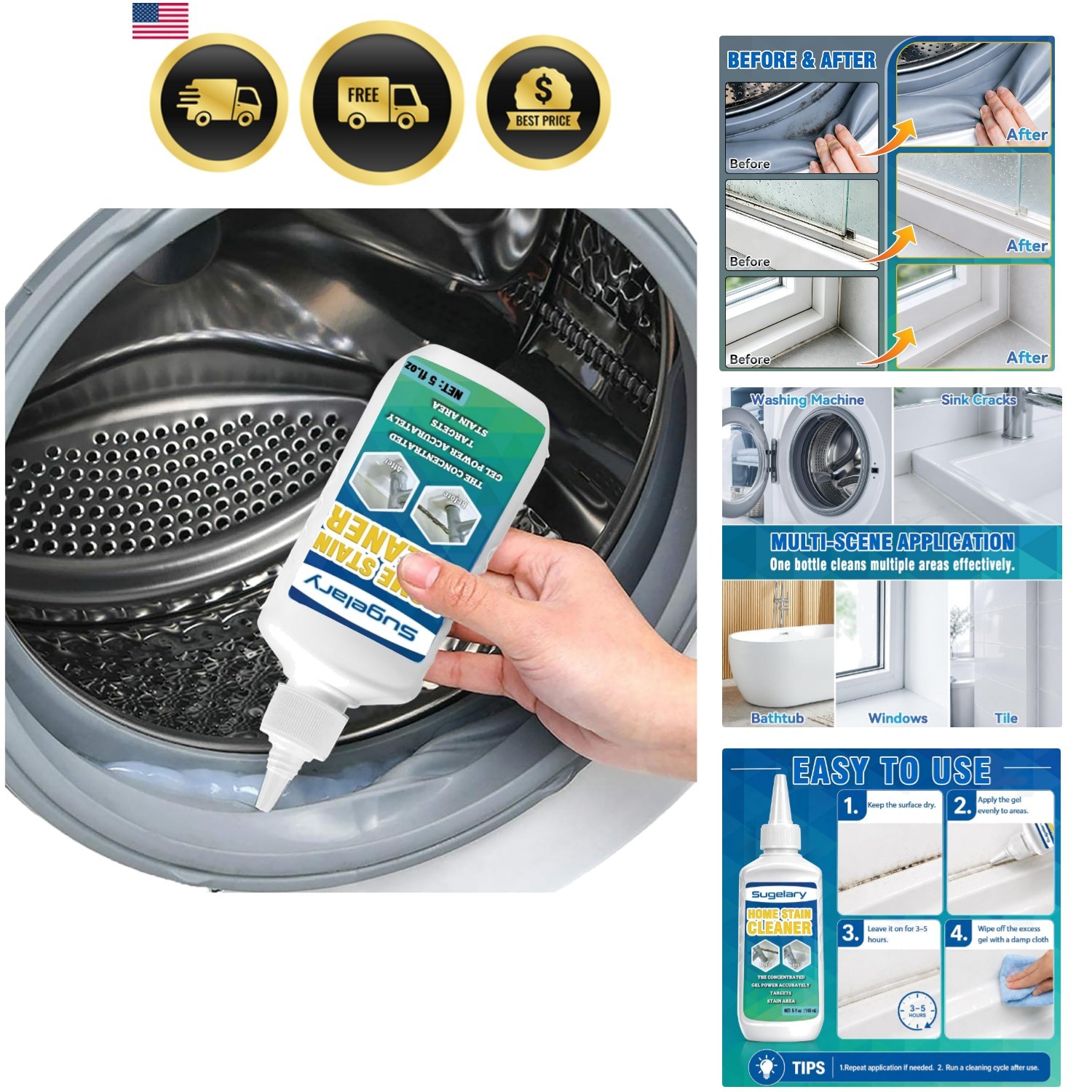 Mold Stain Cleaner Gel for Bathroom Kitchen Washer Grout Tile Home Use