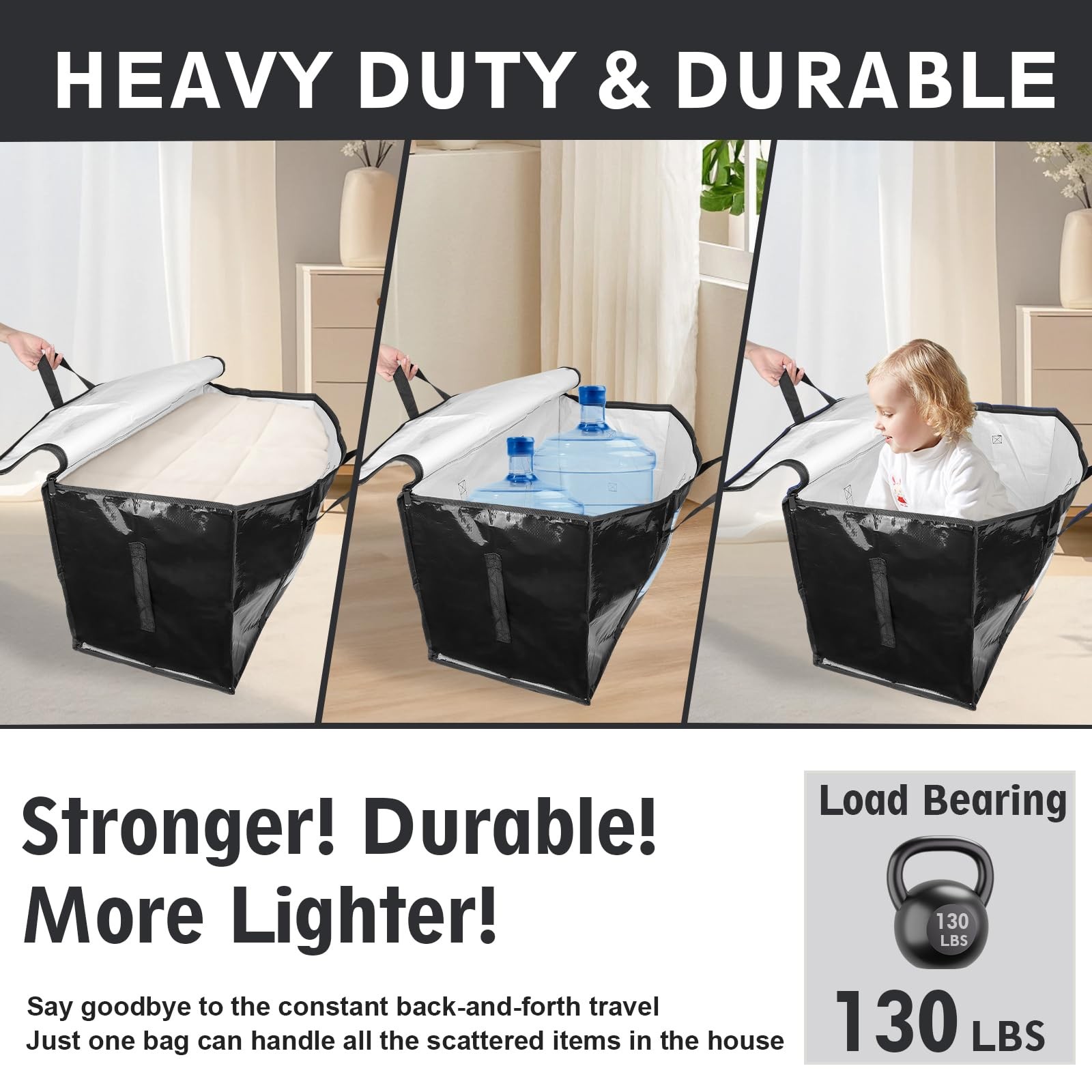 8 Pack Extra Large Moving Bags Heavy Duty 180GSM,130LBS 100L Totes with Visib…
