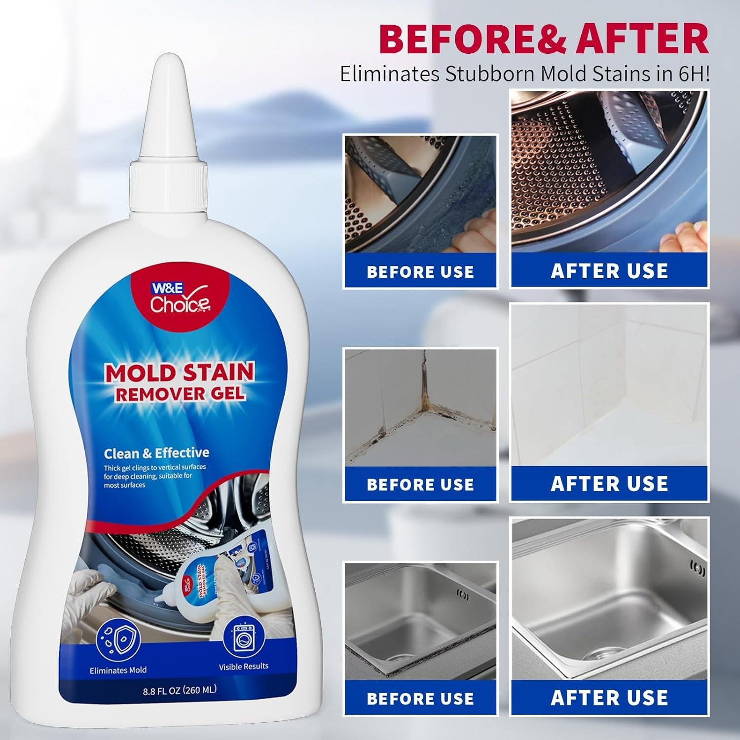 Mold Stain Remover Gel Cleaner for Shower, Bathroom Tile Grout and Caulk – He…