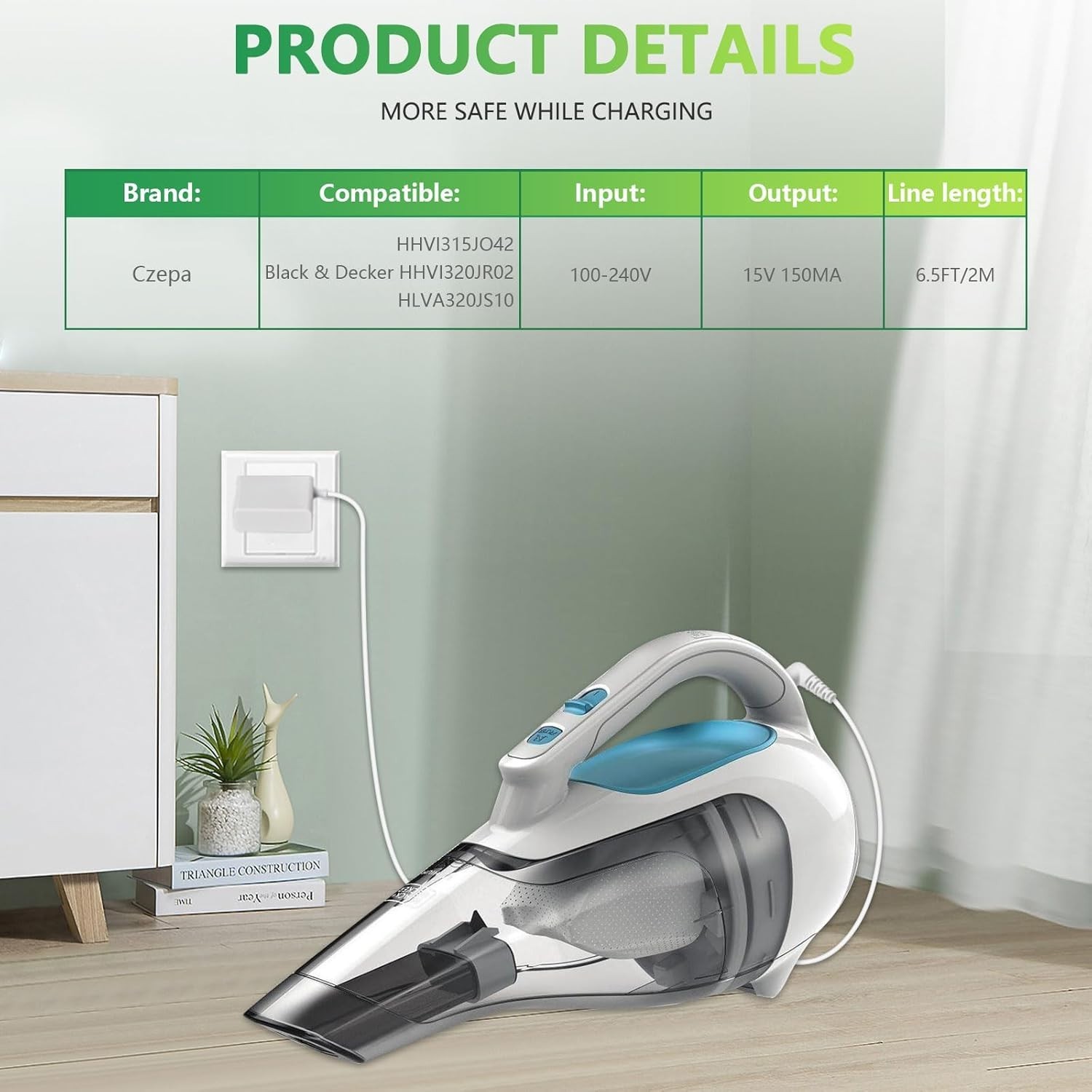 15V Charger Compatible with Black and Decker Dustbuster Handheld Vacuum white
