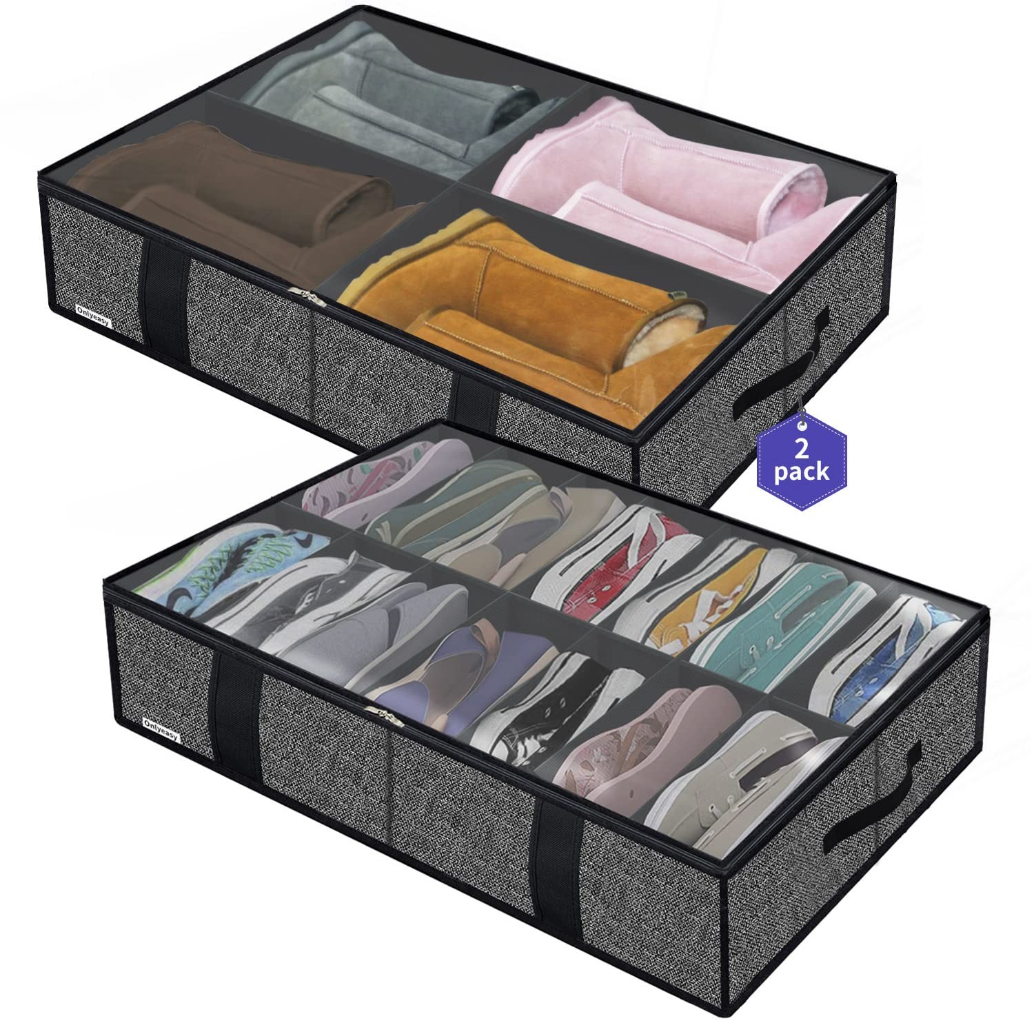 Under Bed Shoes Storage Organizer 86x60x15 cm Black MXAUBS14S4 2 PCS
