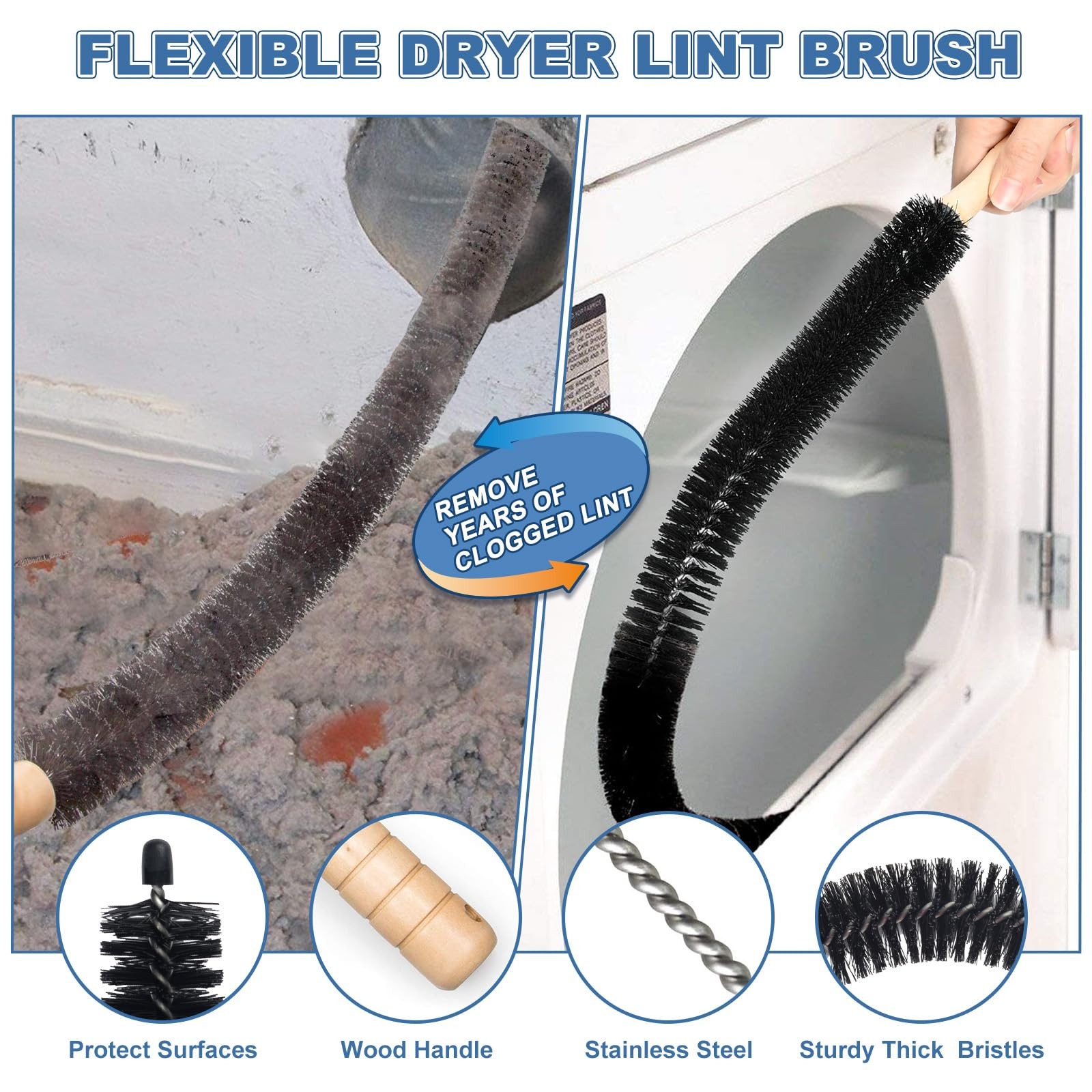 PetOde 2 Pieces Dryer Vent Cleaner Kit Compatible with Most Vacuum Cleaner,