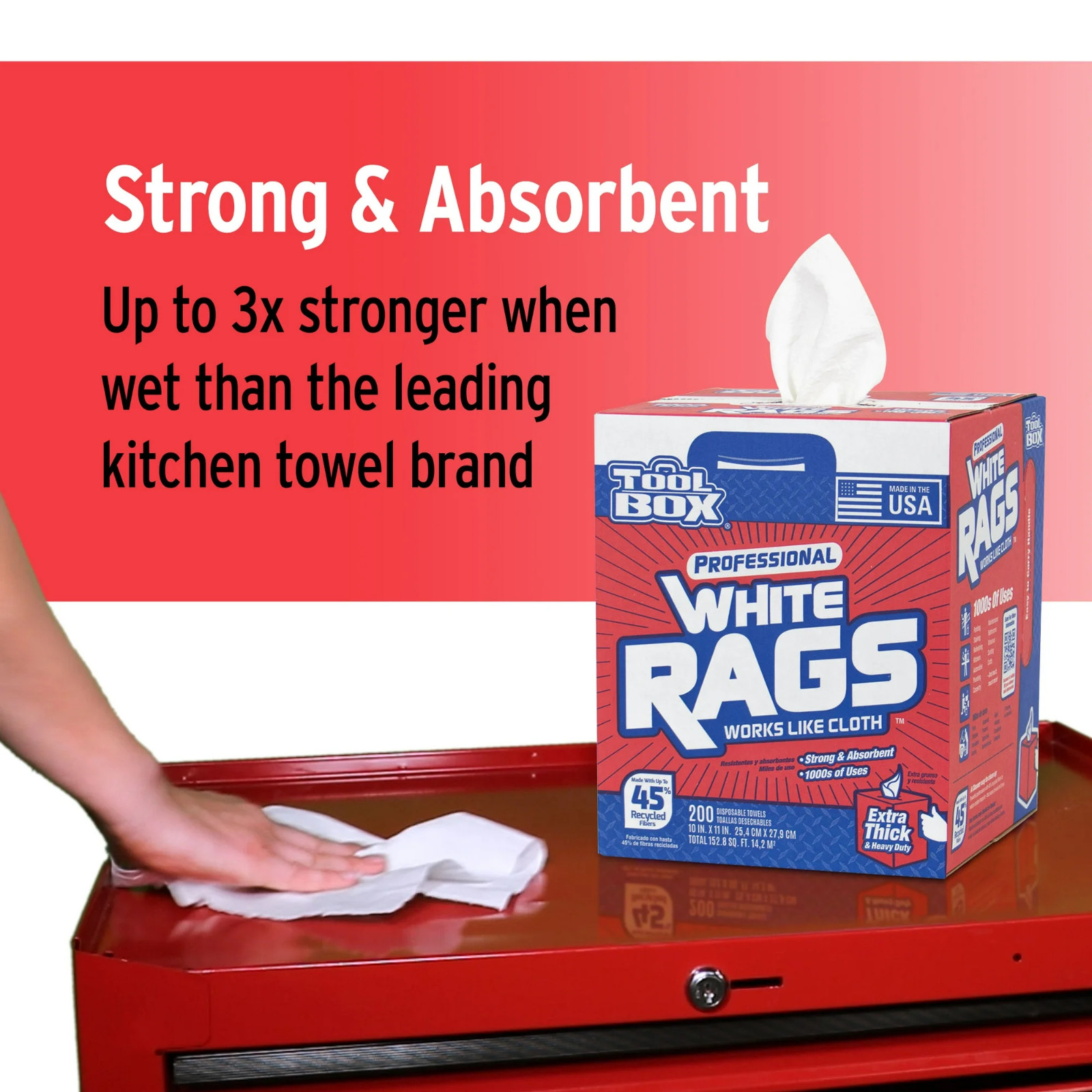 Toolbox White Rags 1 Ply 9.8 x 12 200 Sheets, No Fees