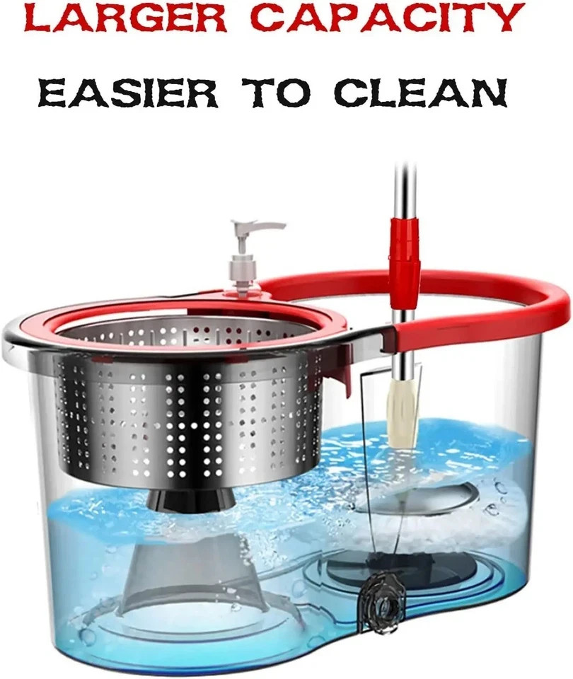 Spin Mop and Bucket with Wringer Set 360° Spinning Mop System 2 Mop Refill USA
