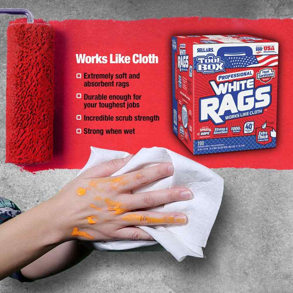 Toolbox Brand Professional White Rags A Box of Cleaning White Rags 200 Count NEW