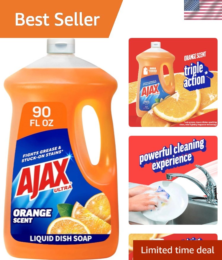 Ultra Liquid Dish Soap, 90 fl oz Orange Scent, Antimicrobial Triple Action Clean