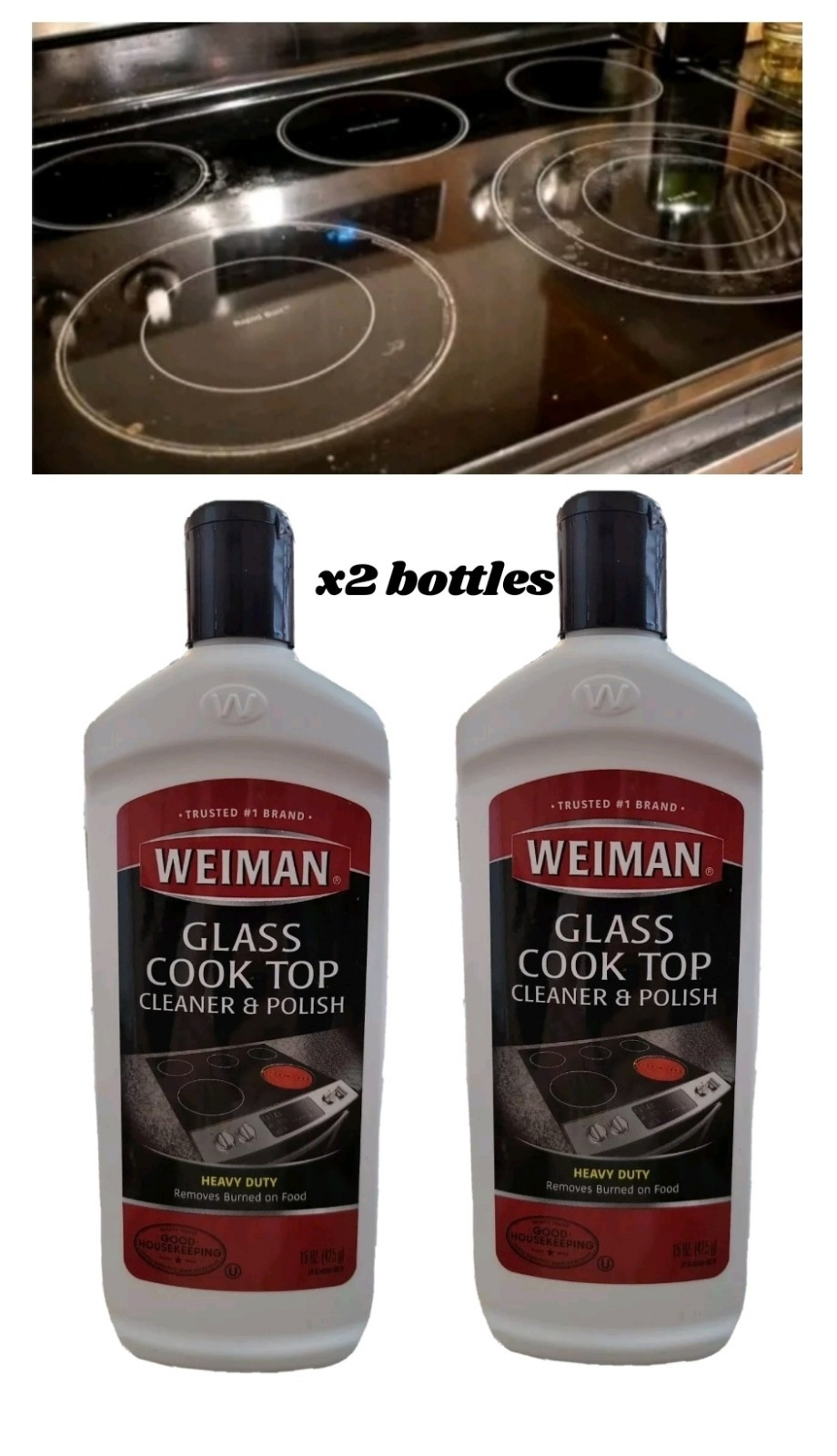 X2 Weiman Ceramic/Glass Cooktop Cleaner & Polish Heavy Duty For Stove Top 15 oz