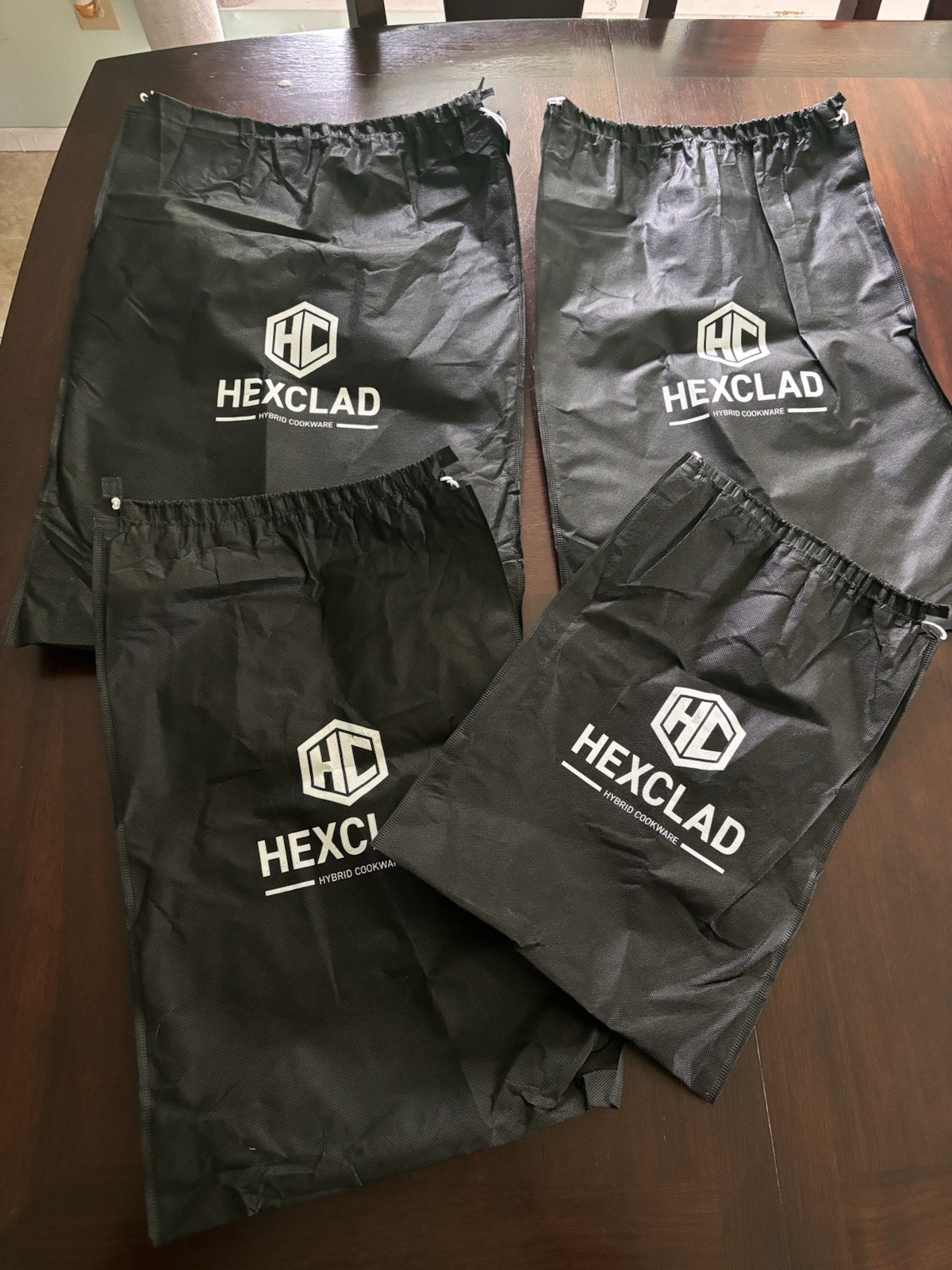 Hexclad Hybrid Cookware Dust Bag Set of 4 Bags Black Drawstring