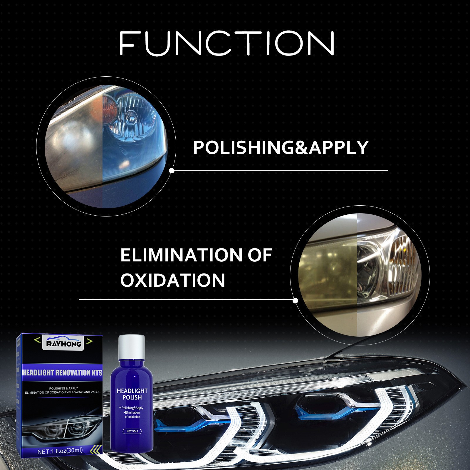 Auto Headlight Restoration Kit Car Polish Restore Faded Lens UV Sealant Clear
