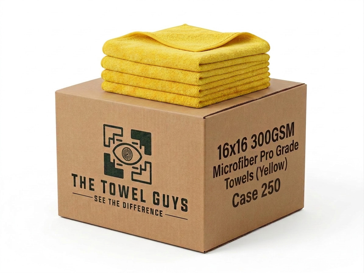 Case 250 16×16 Microfiber Cleaning/Detailing Towels, 300GSM PRO GRADE (Yellow)
