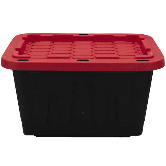 Hyper Tough 12 Gallon Small Storage Bin with Snap Lid, Black and Red, Heavy Duty