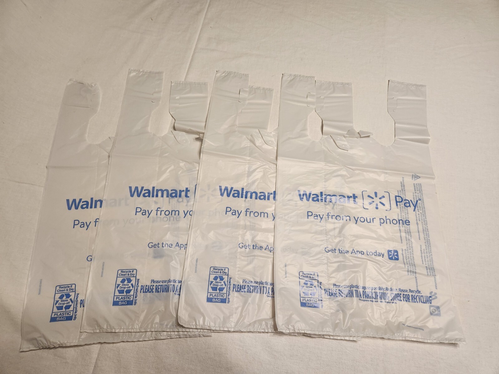 Lot of 8 Walmart White Plastic Grocery Bags Folded Art Crafts Trash Bag NEW