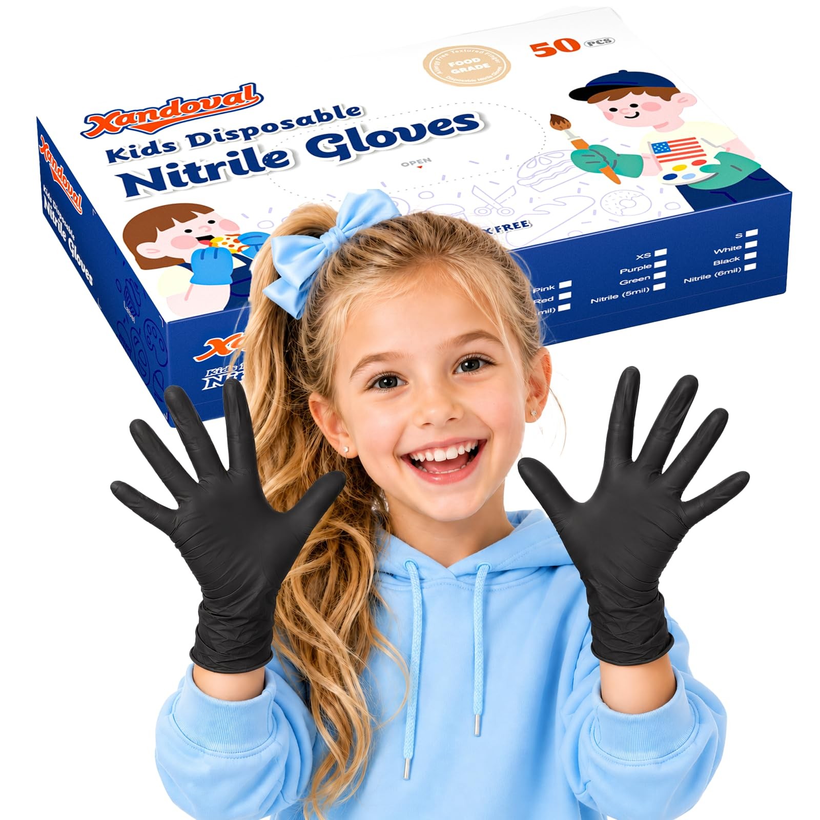 Xandoval Kids Nitrile Gloves for 6-10 Years, 5Mil Black Disposable Gloves for…