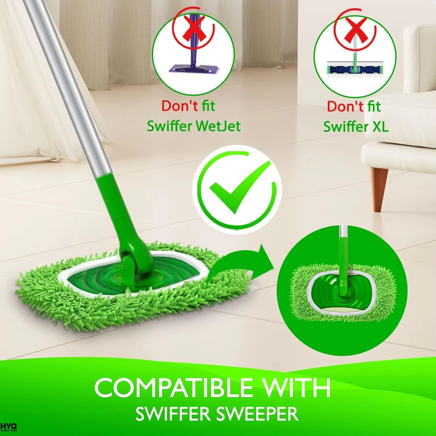 2 Pack Reusable Microfiber Mop Pads Compatible Swiffer Sweeper Wet Dry Washable