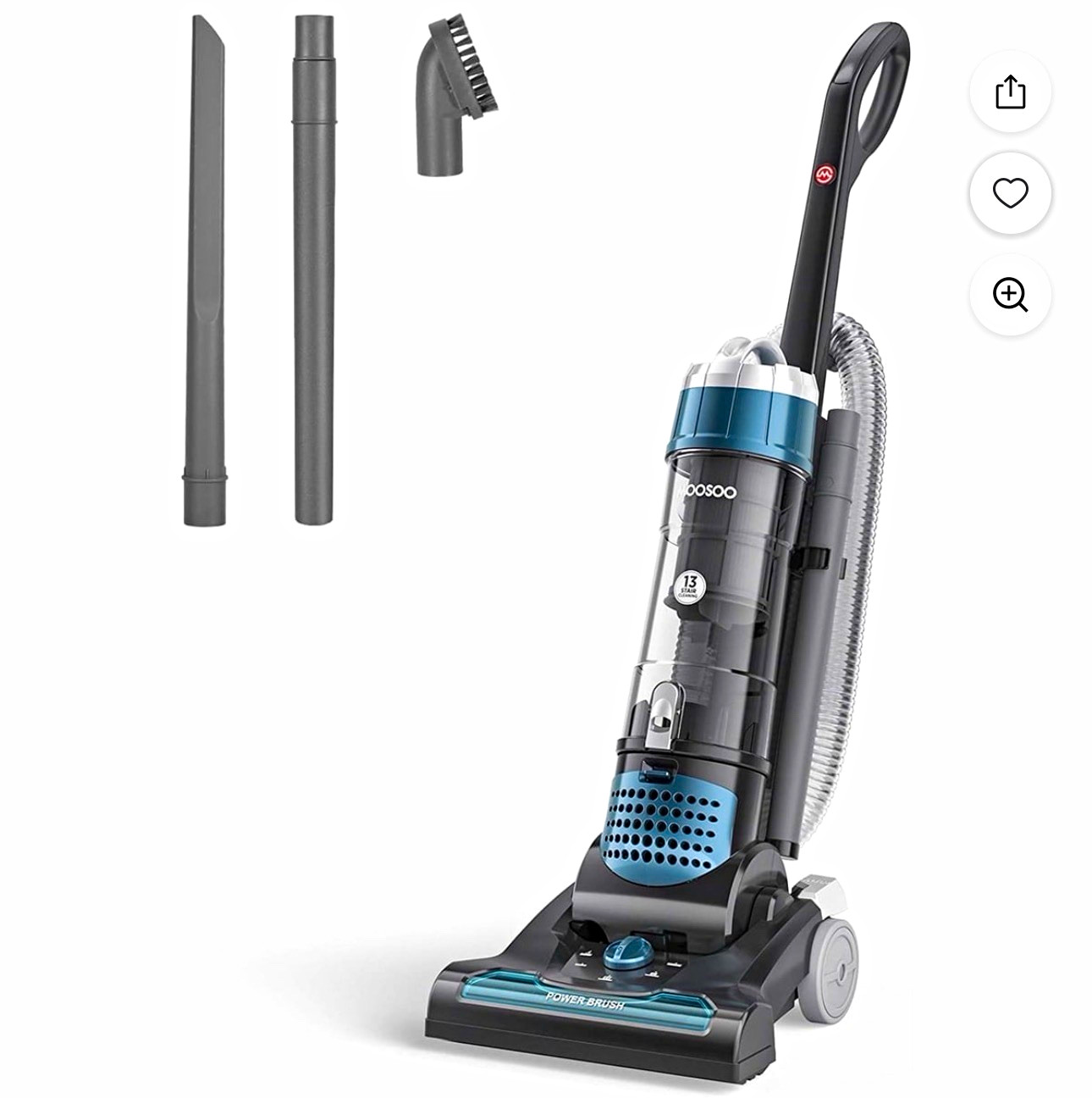 MOOSOO Bagless Upright Vacuum 1400W HEPA H12 Pet Hair Multi-Surface Black/Blue