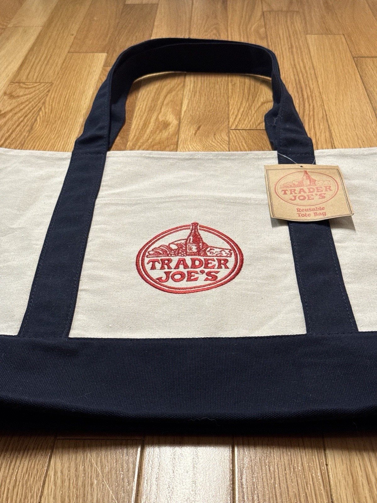 Trader Joe’s Large Classic Canvas Tote Bag Navy Blue Heavy Duty Limited Edition