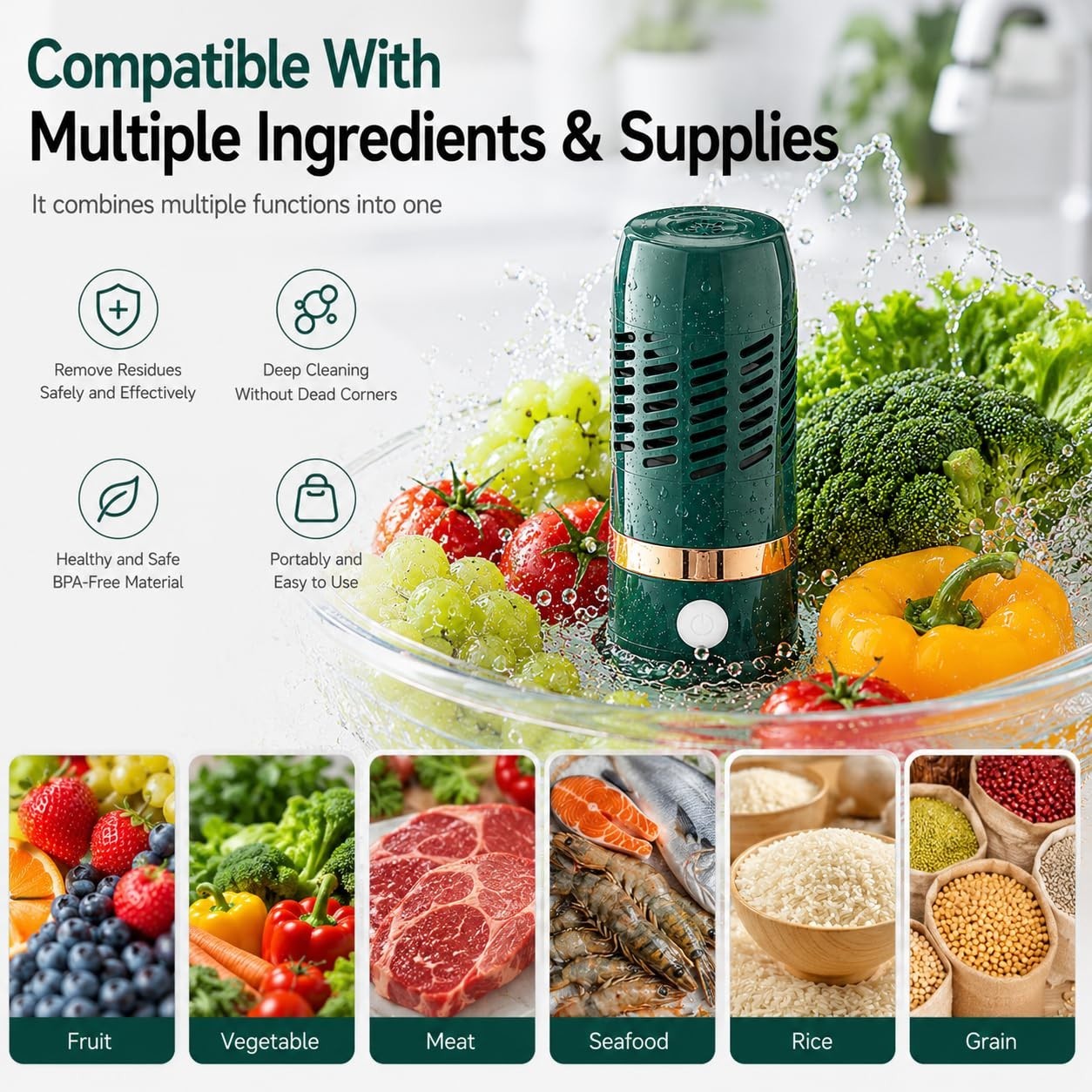 Rechargeable Produce Cleaner & Vegetable Washer | IPX7 Waterproof Food Cleaning