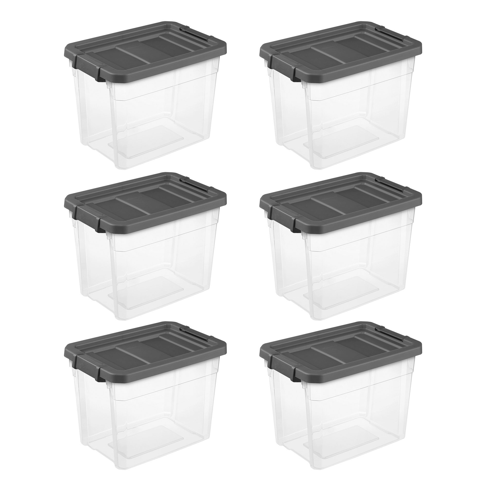 Sterilite 30 Qt Clear Plastic Stackable Storage Bin with Grey Latch Lid, 6 Pack