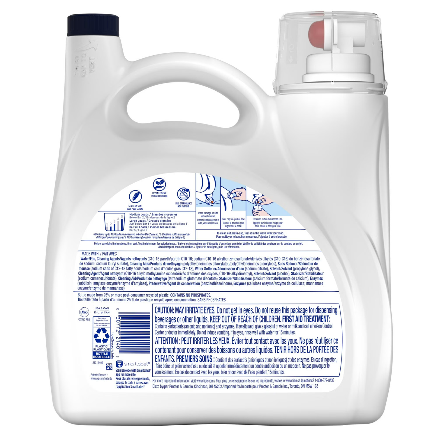 Tide Free Gentle Laundry Detergent Liquid HE Compatible 132 fl oz 100 Loads