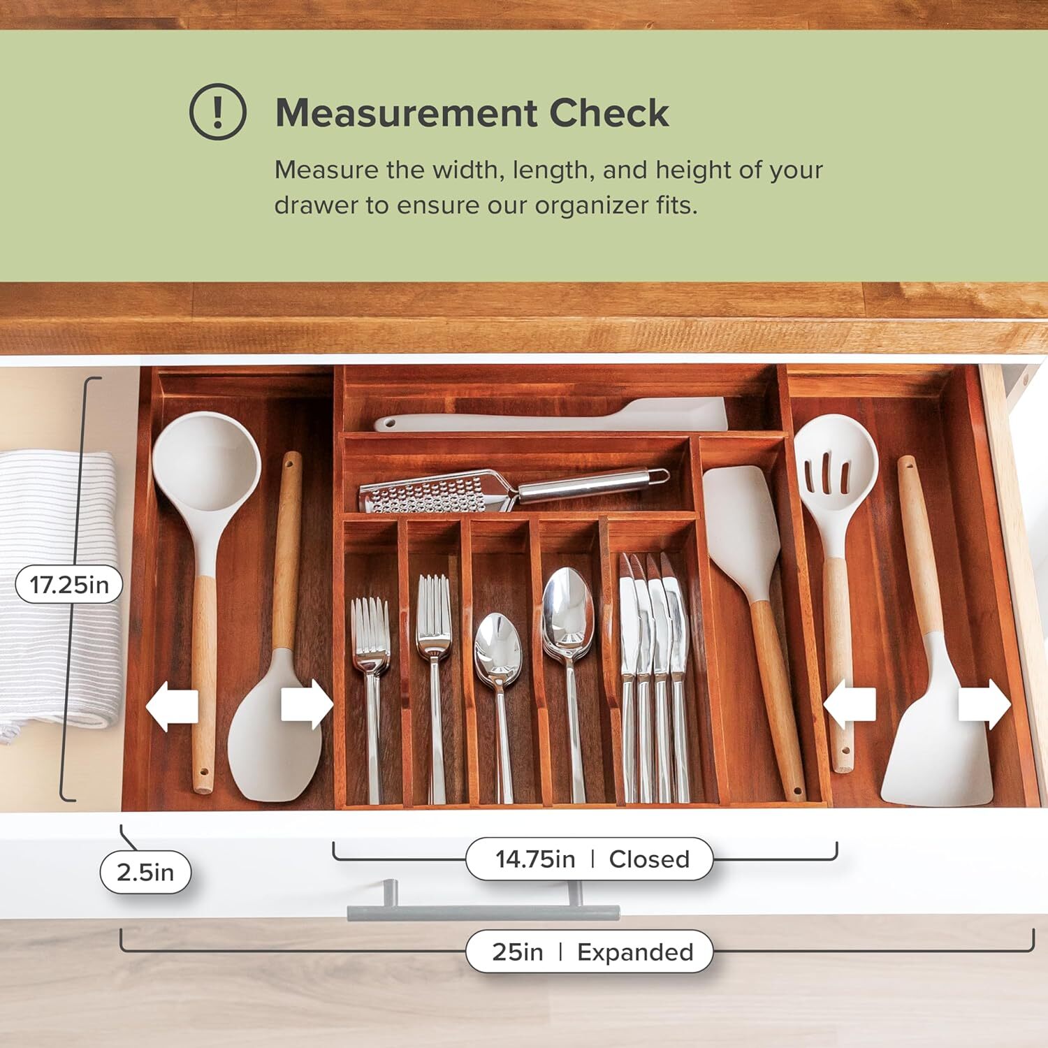 Premium Silverware, Flatware and Utensil From 14″ to 25″ wide, Natural Acacia