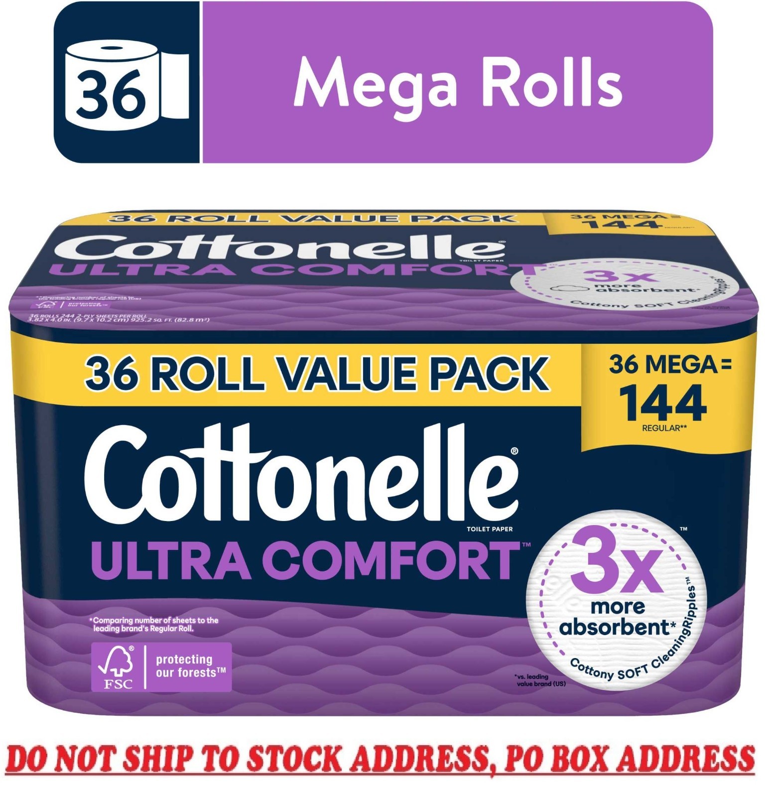 Cottonelle Ultra Comfort Toilet Paper, Soft Toilet Tissue, 36 Mega Rolls