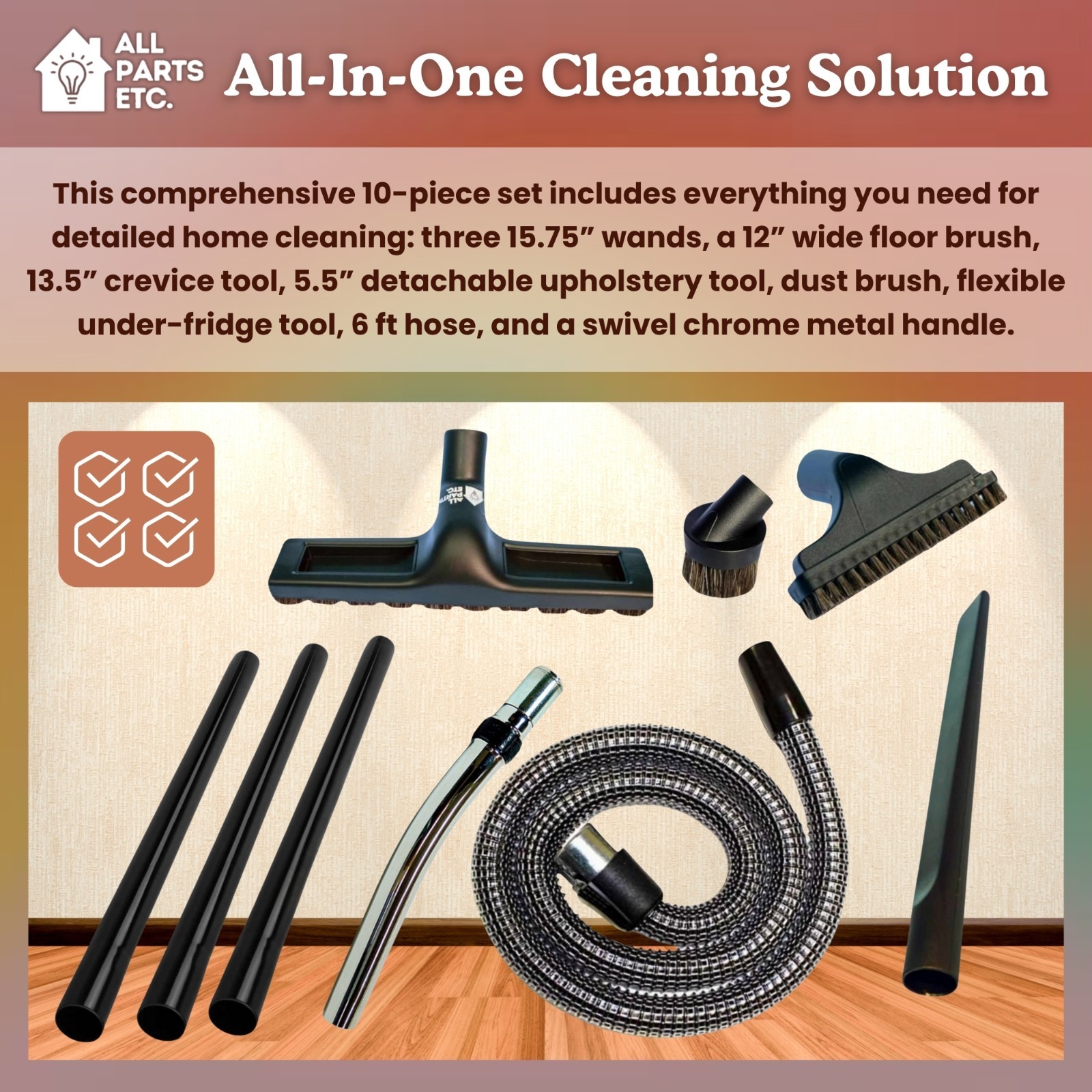 Rainbow Vacuum Attachment Kit 10-Pieces – Fits D3, D4, D4C, SE Models Only