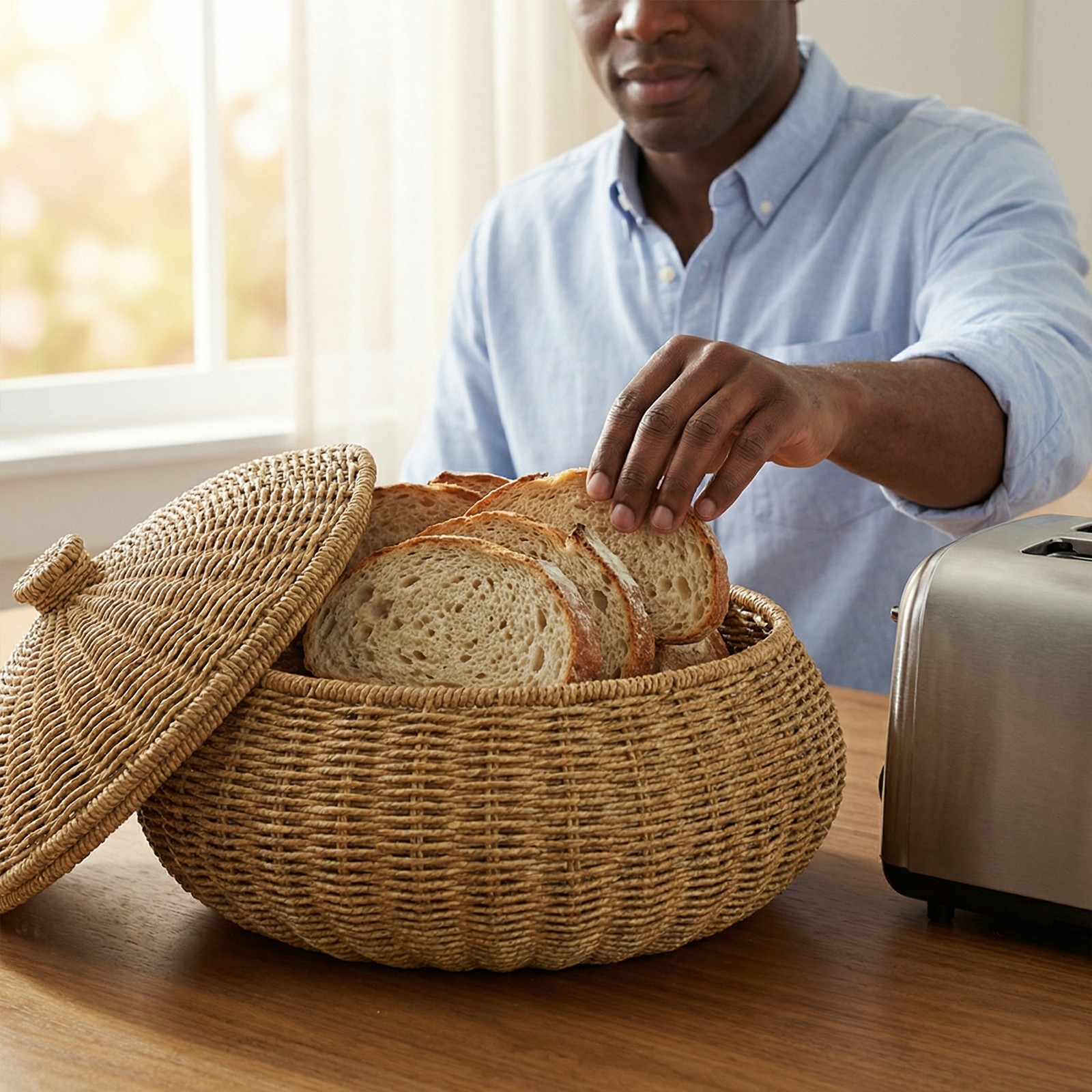Round Rattan Boxes Weaving Decorative Shelf Basket Ideal for Picnics & Dining