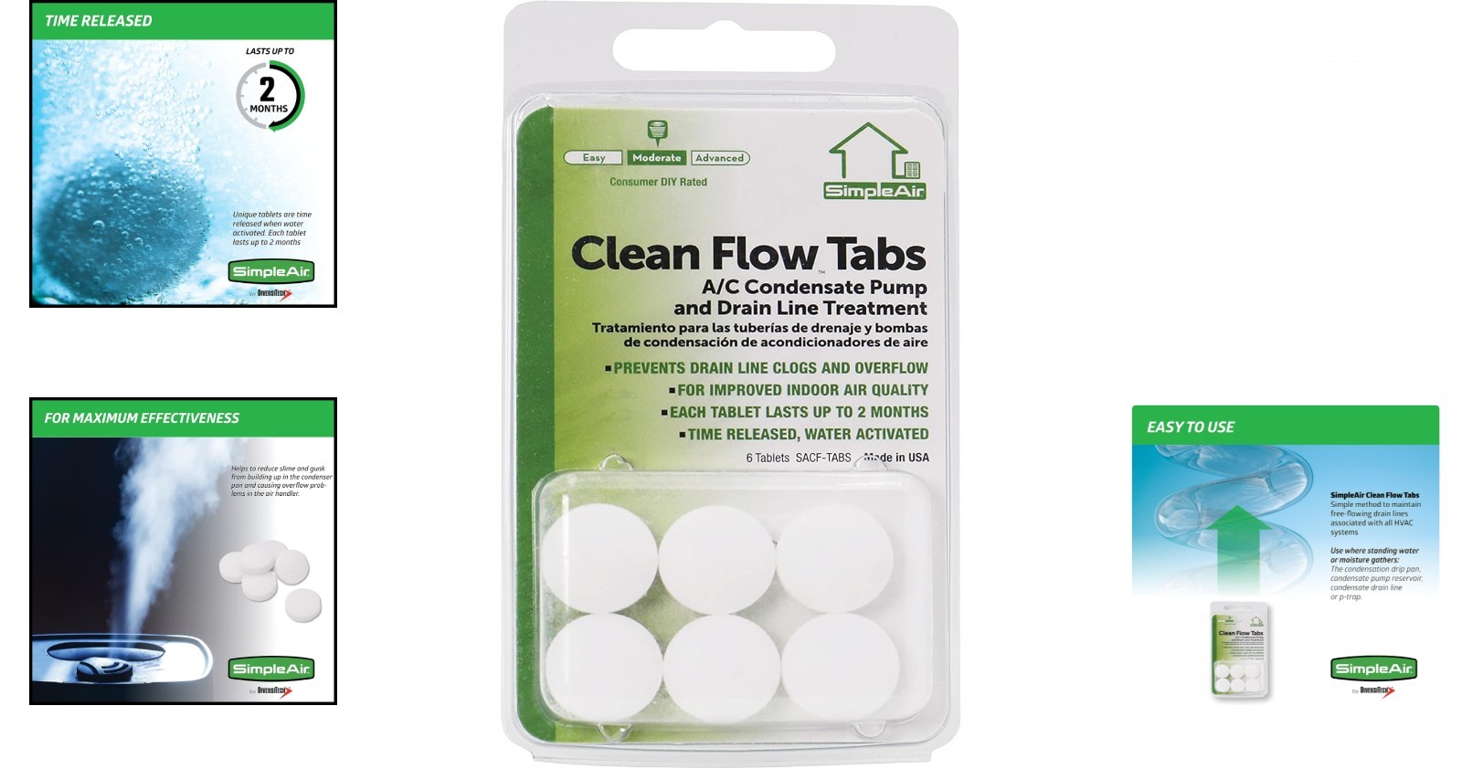 Biodegradable Clean Flow Tabs – 6 Count for Clog-Free HVAC & AC Drain Lines