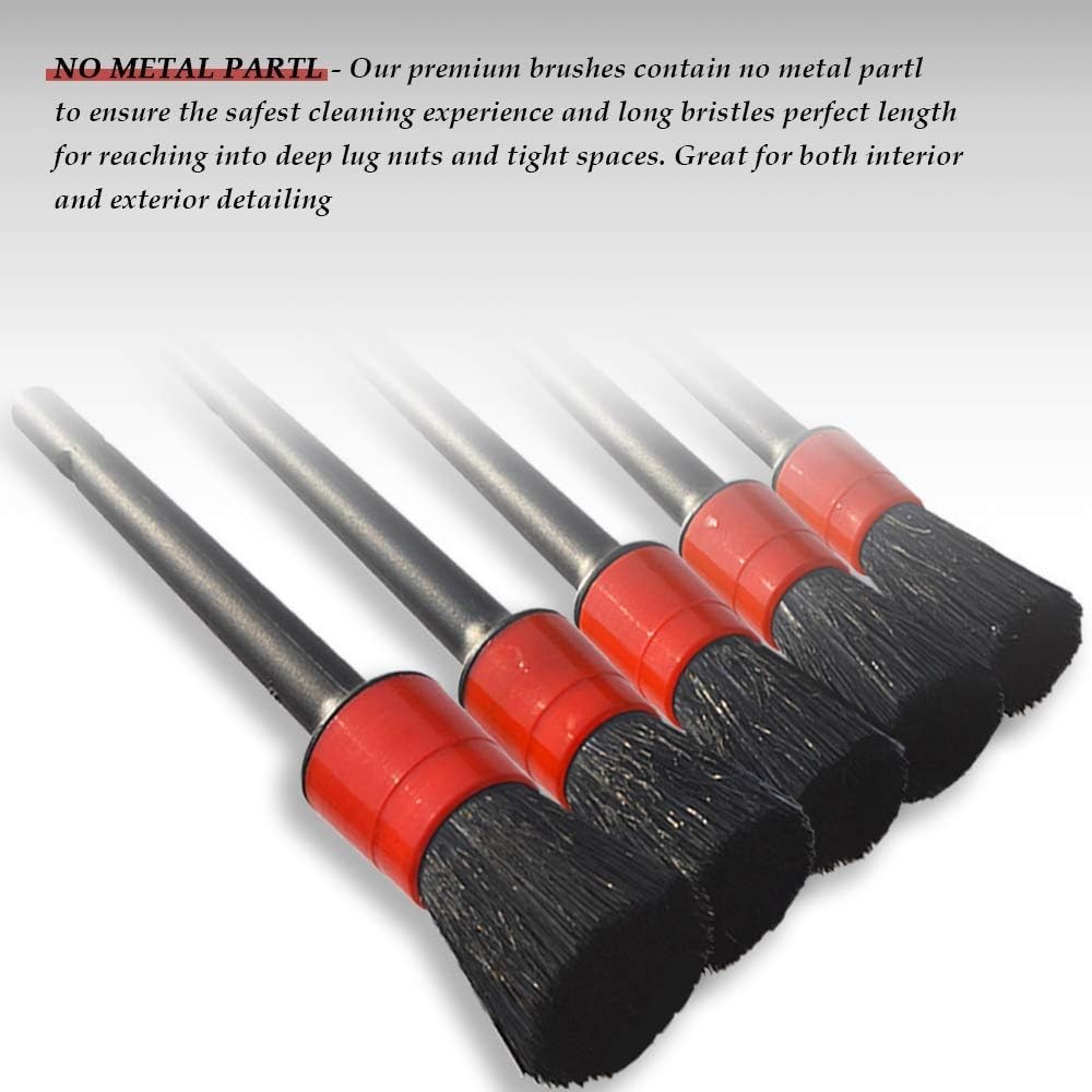 Detailing Brush Set -5 Different Sizes Premium Natural Boar Hair Mixed Fiber
