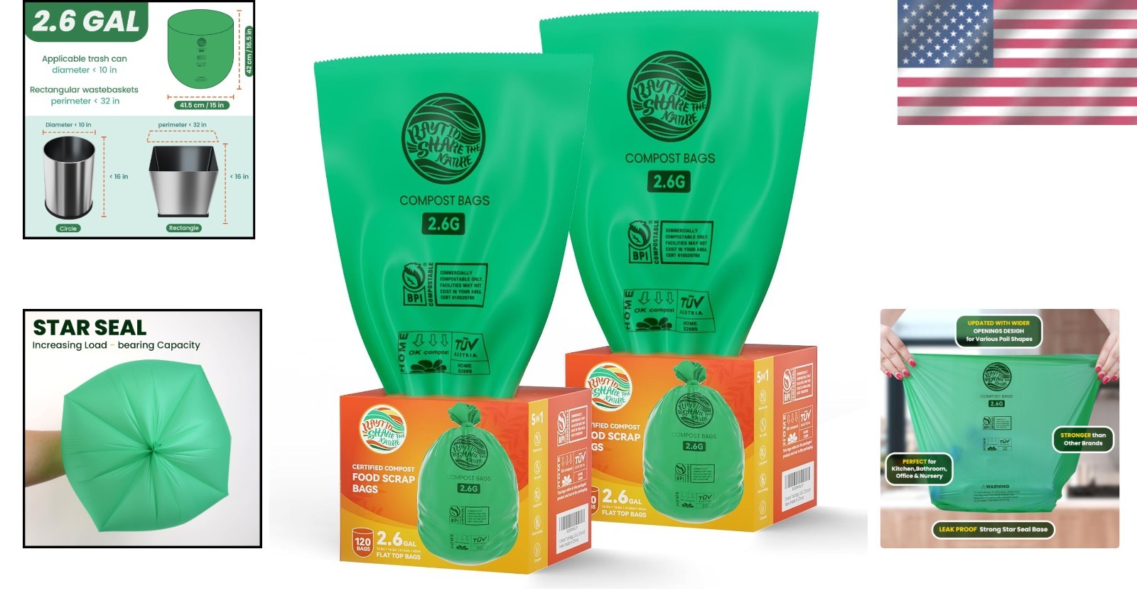 Eco-Friendly 2.6 Gallon Compostable Trash Bags, 240 Count for Sustainable Living