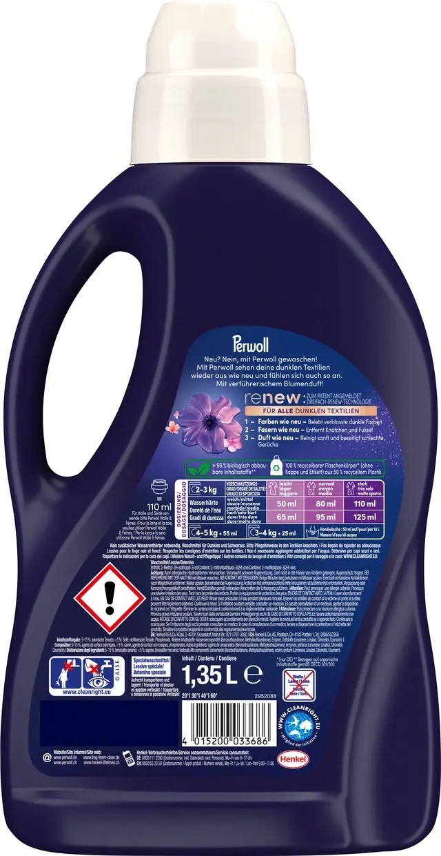 Perwoll Renew Black Liquid Laundry Detergent 1.35L 27 Loads Dark Clothes