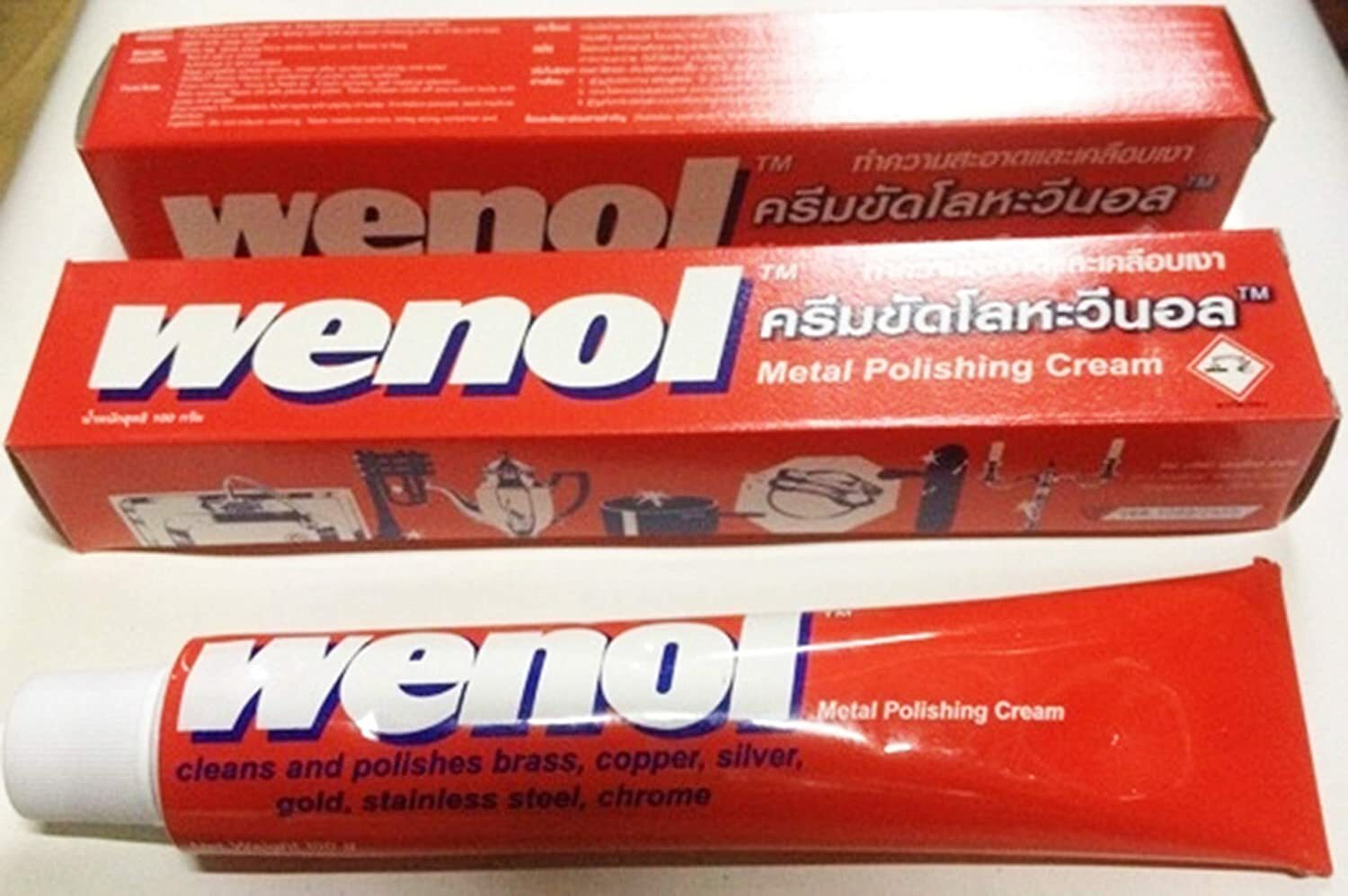 wenol Cream Polish 3 X 100g. WENOL Metal tube Stainless Steel Chrome Brass