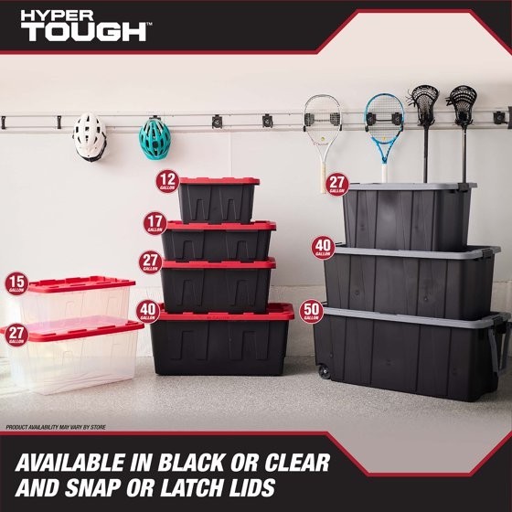 17 Gallon Medium Storage Bin with Snap Lid, Black and Red