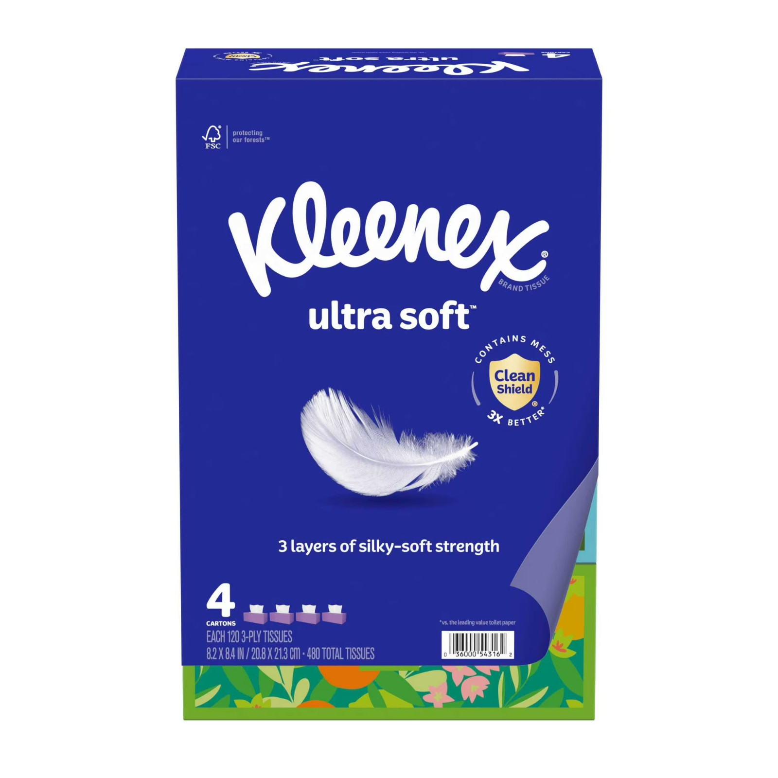 Kleenex Ultra Soft Facial Tissues, 4 Flat Boxes, 120 Tissues per Box