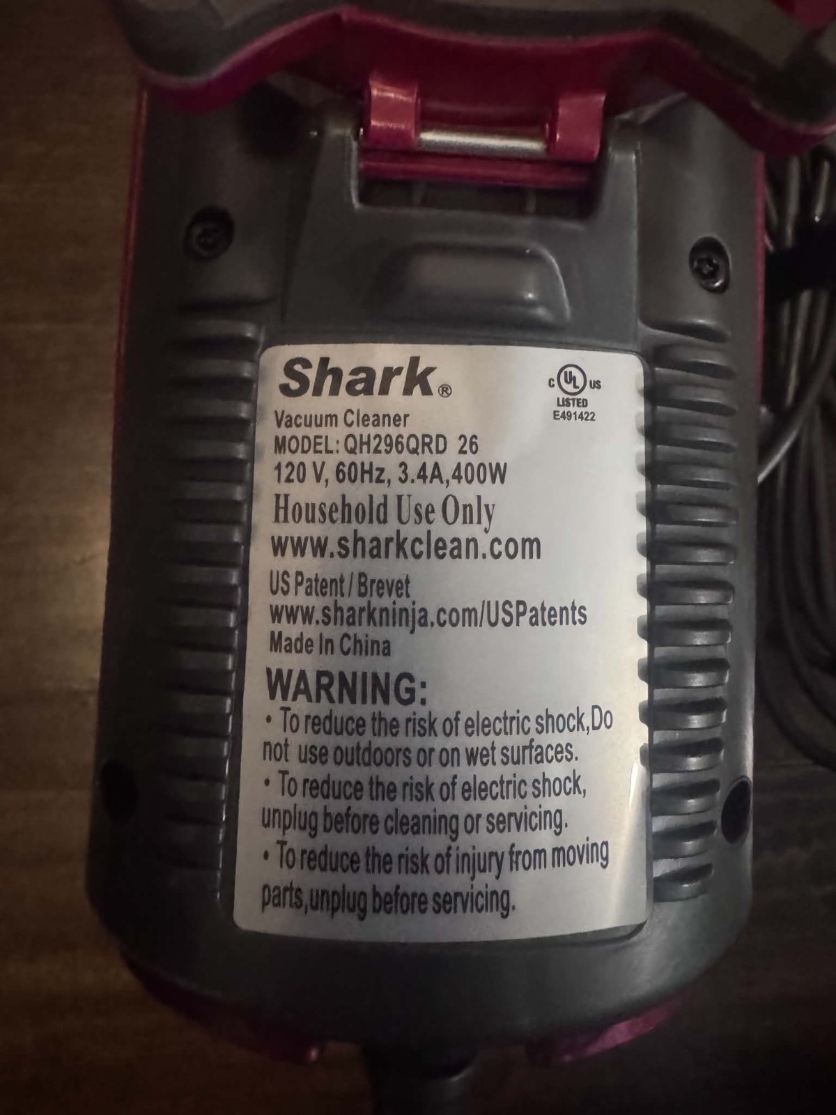 Shark QH296QRD Rocket Ultra-Light Handheld Vacuum 15FT Cord Red